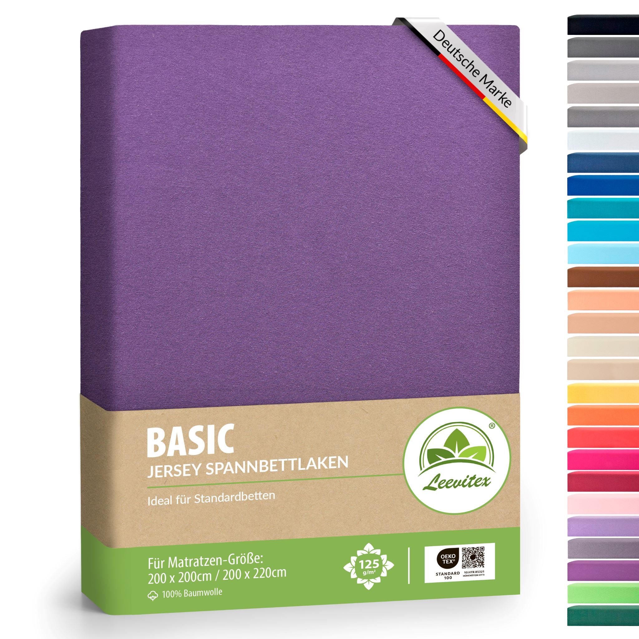 Basic Spannbettlaken 200x200 cm - 200x220 cm | 40 cm Steg | 100% Jersey-Baumwolle