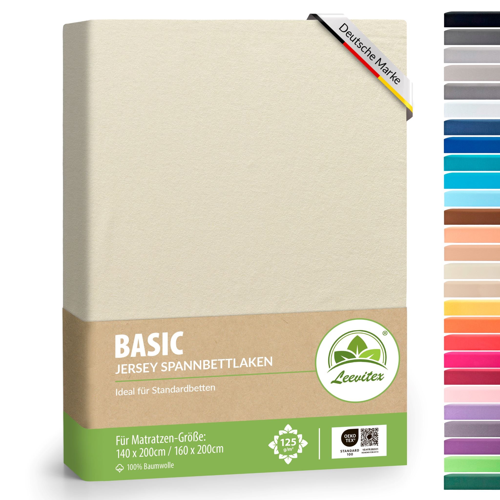 Basic Spannbettlaken 140x200 cm - 160x200 cm | 25 cm Steg | 100% Jersey-Baumwolle