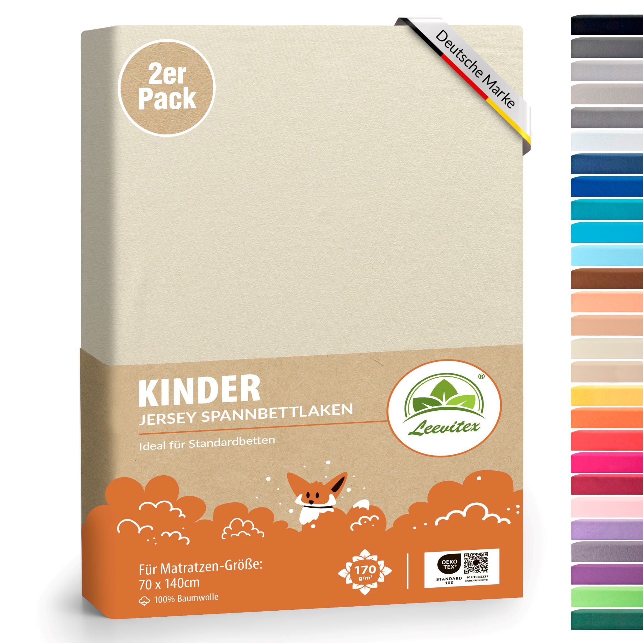 Kinderspannbettlaken im 2er Pack - 100% Jersey-Baumwolle - 70 x 140 cm
