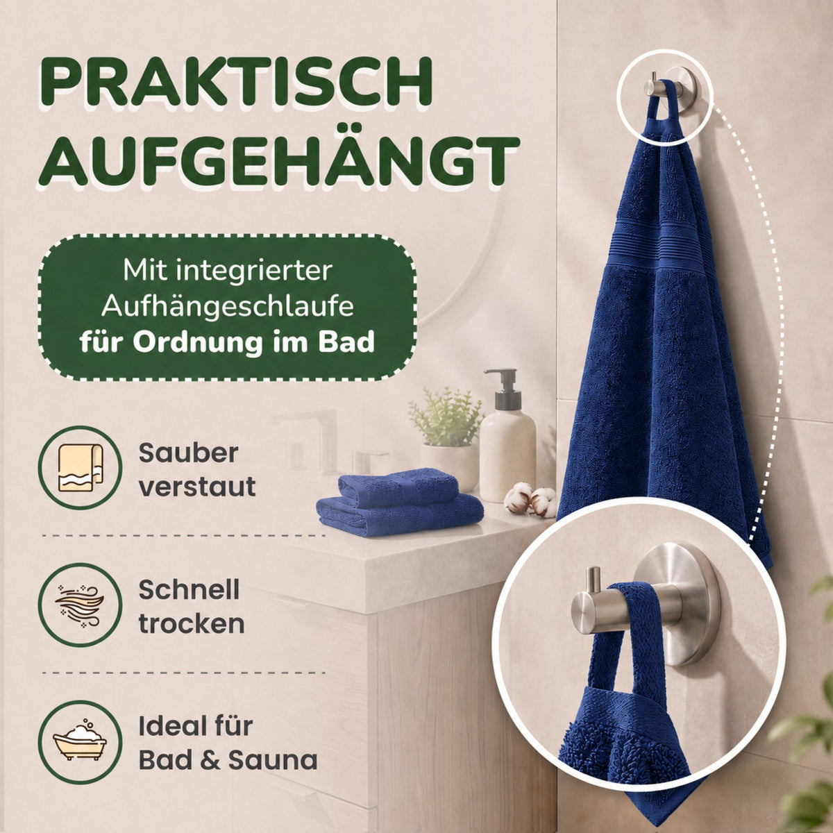 Duschtücher im 2er Set – 100% Baumwolle, 70 x 140 cm, weich und saugfähig
