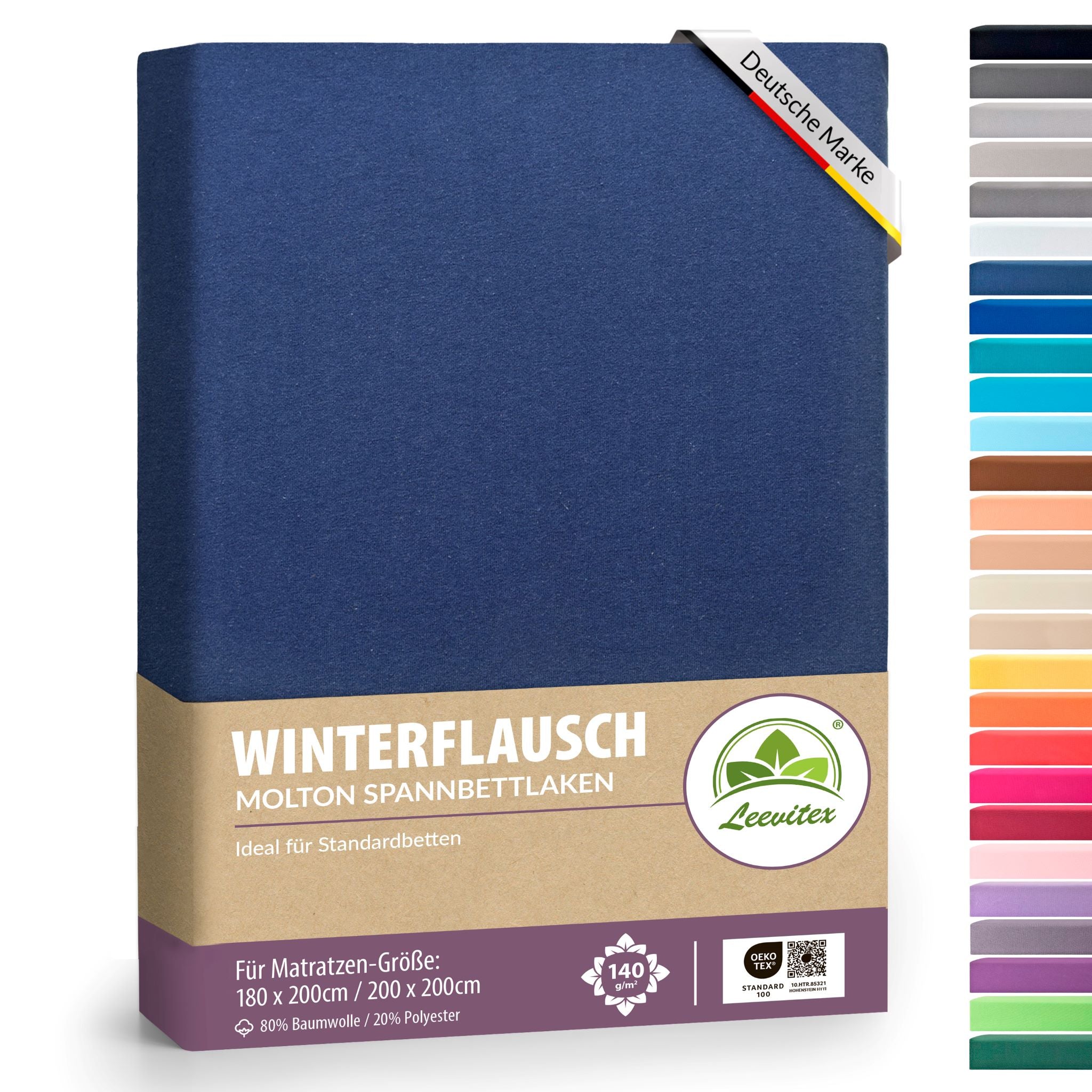 Winterspannbettlaken für 180x200 bis 200x200 cm | 40 cm Steg | 80% Baumwolle 20% Polyester