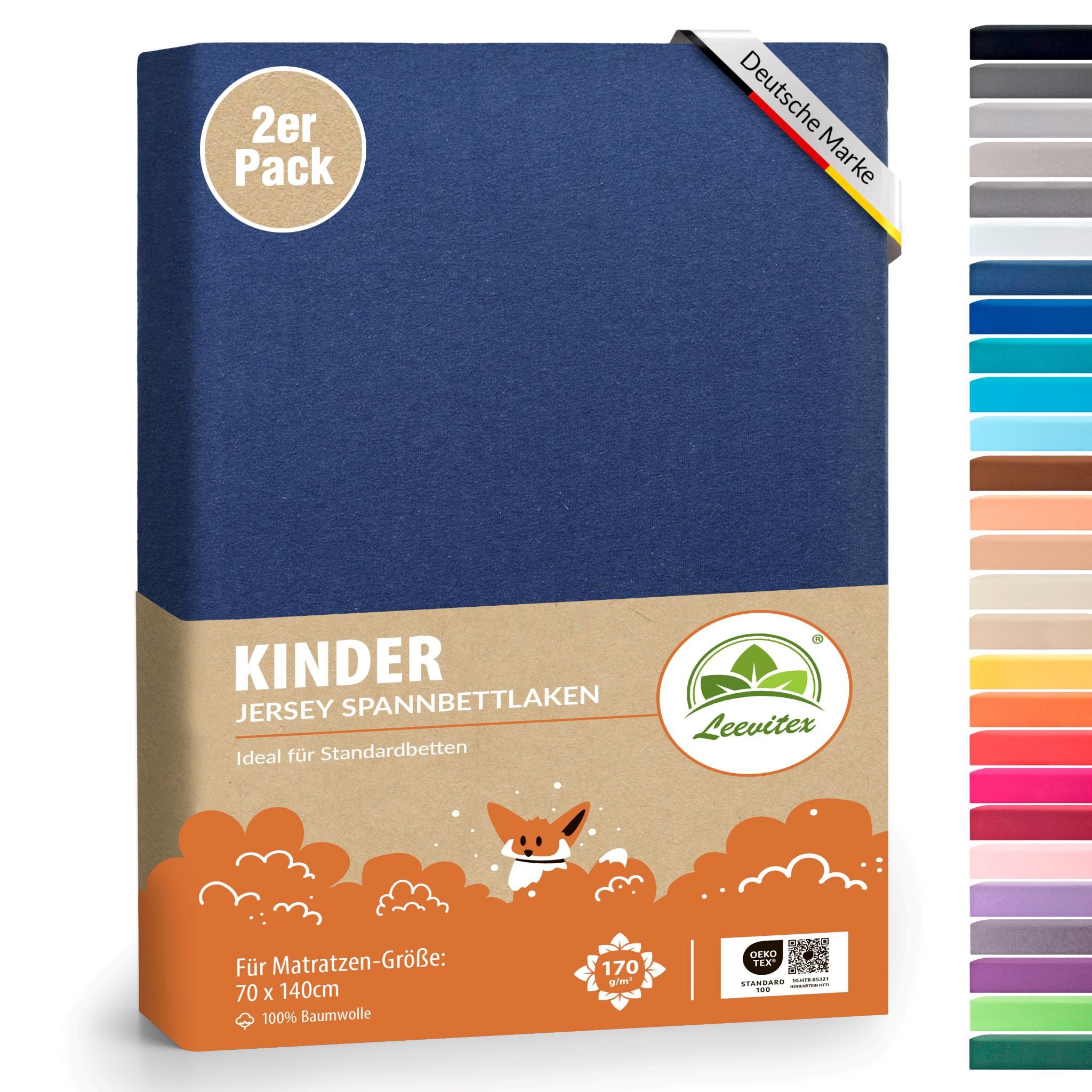 Kinderspannbettlaken im 2er Pack - 100% Jersey-Baumwolle - 70 x 140 cm