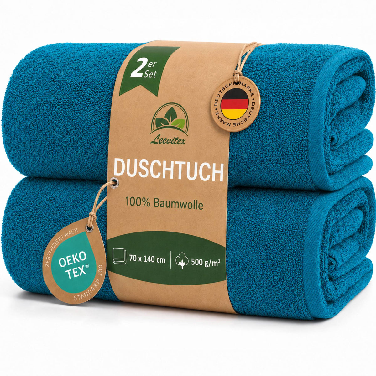 Duschtücher im 2er Set – 100% Baumwolle, 70 x 140 cm, weich und saugfähig