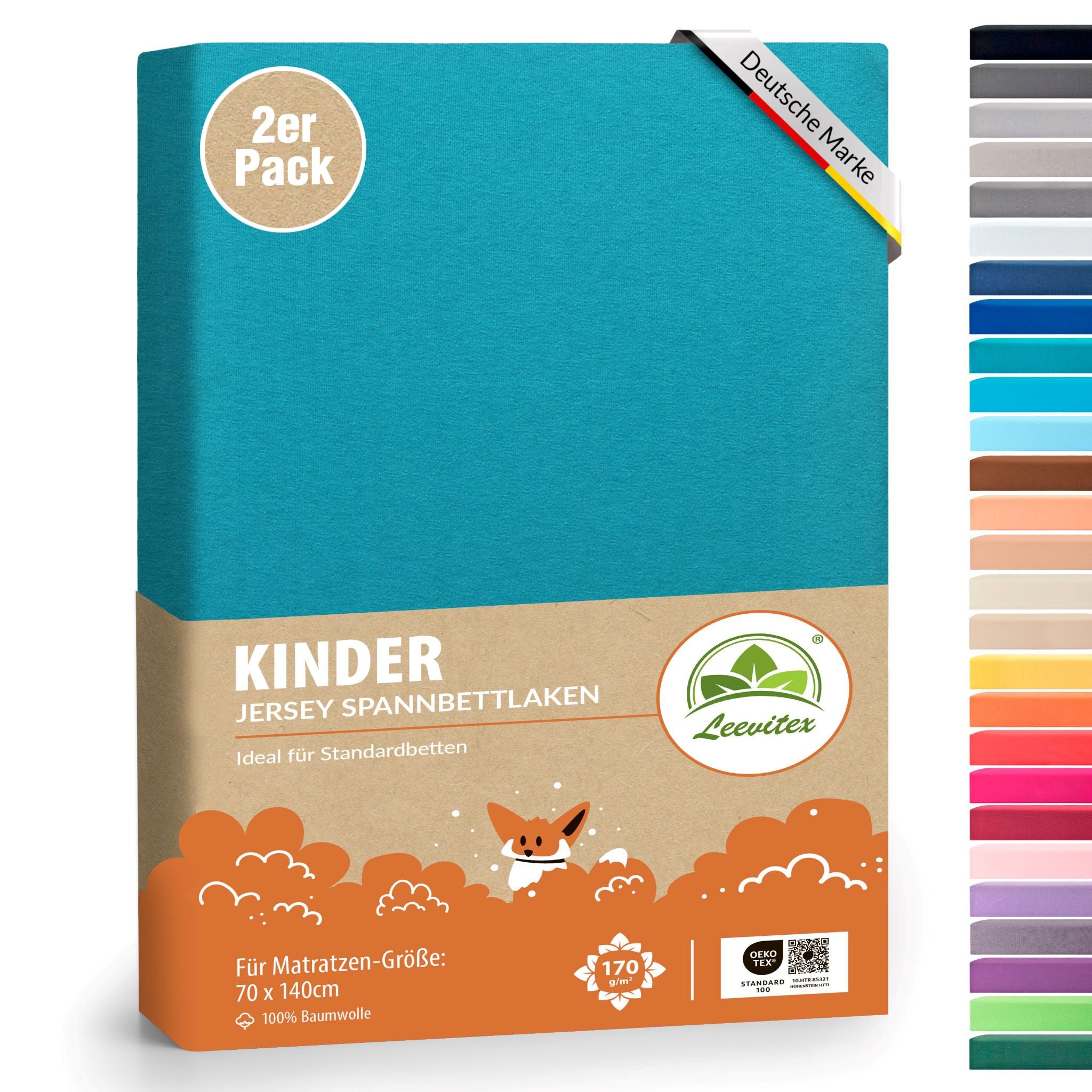 Kinderspannbettlaken im 2er Pack - 100% Jersey-Baumwolle - 70 x 140 cm