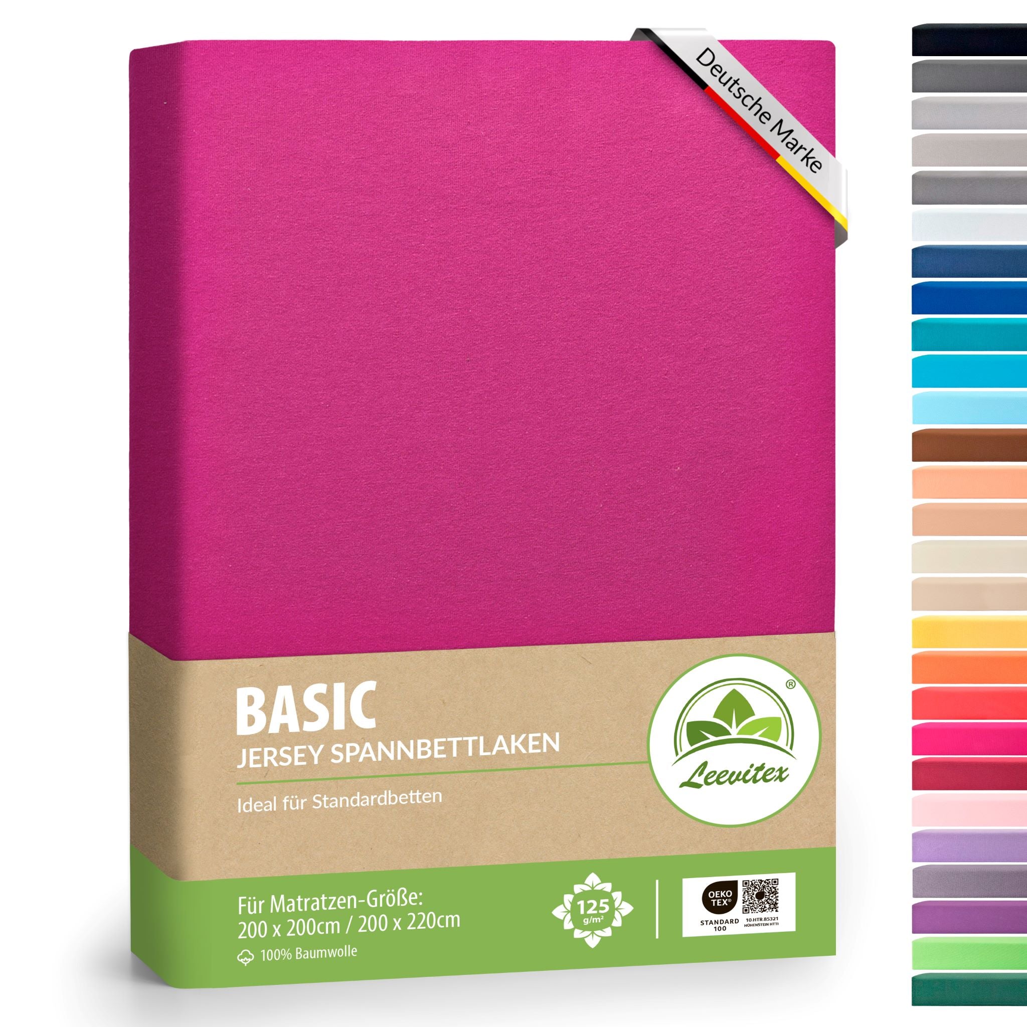 Basic Spannbettlaken 200x200 cm - 200x220 cm | 40 cm Steg | 100% Jersey-Baumwolle