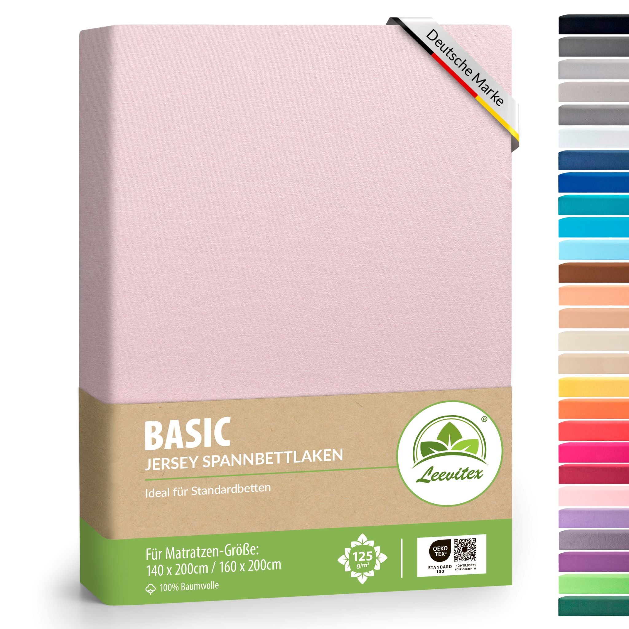 Basic Spannbettlaken 140x200 cm - 160x200 cm | 25 cm Steg | 100% Jersey-Baumwolle
