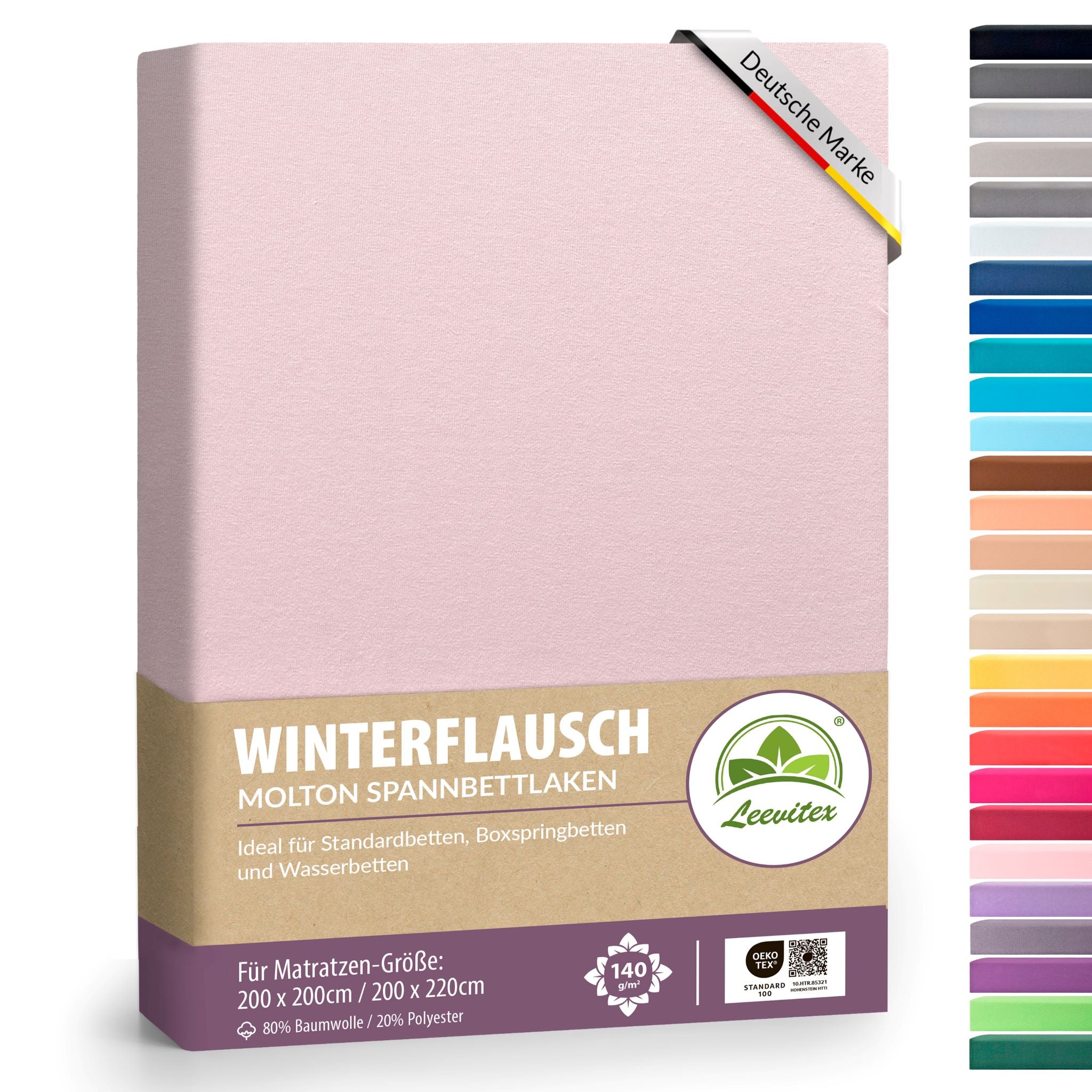 Winter-Spannbettlaken Rosa 200x200 cm in Verpackung von Leevitex