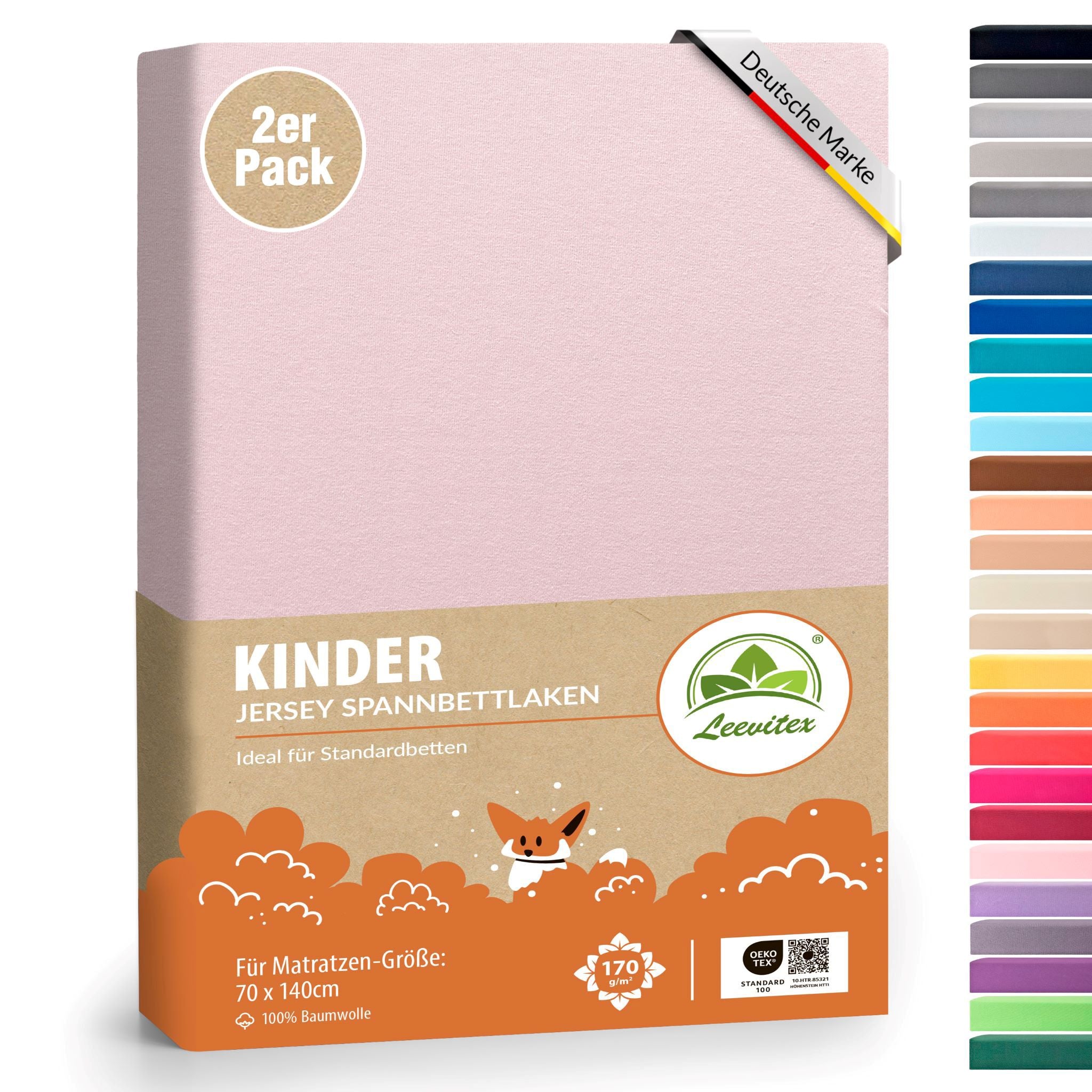 Kinderspannbettlaken im 2er Pack - 100% Jersey-Baumwolle - 70 x 140 cm