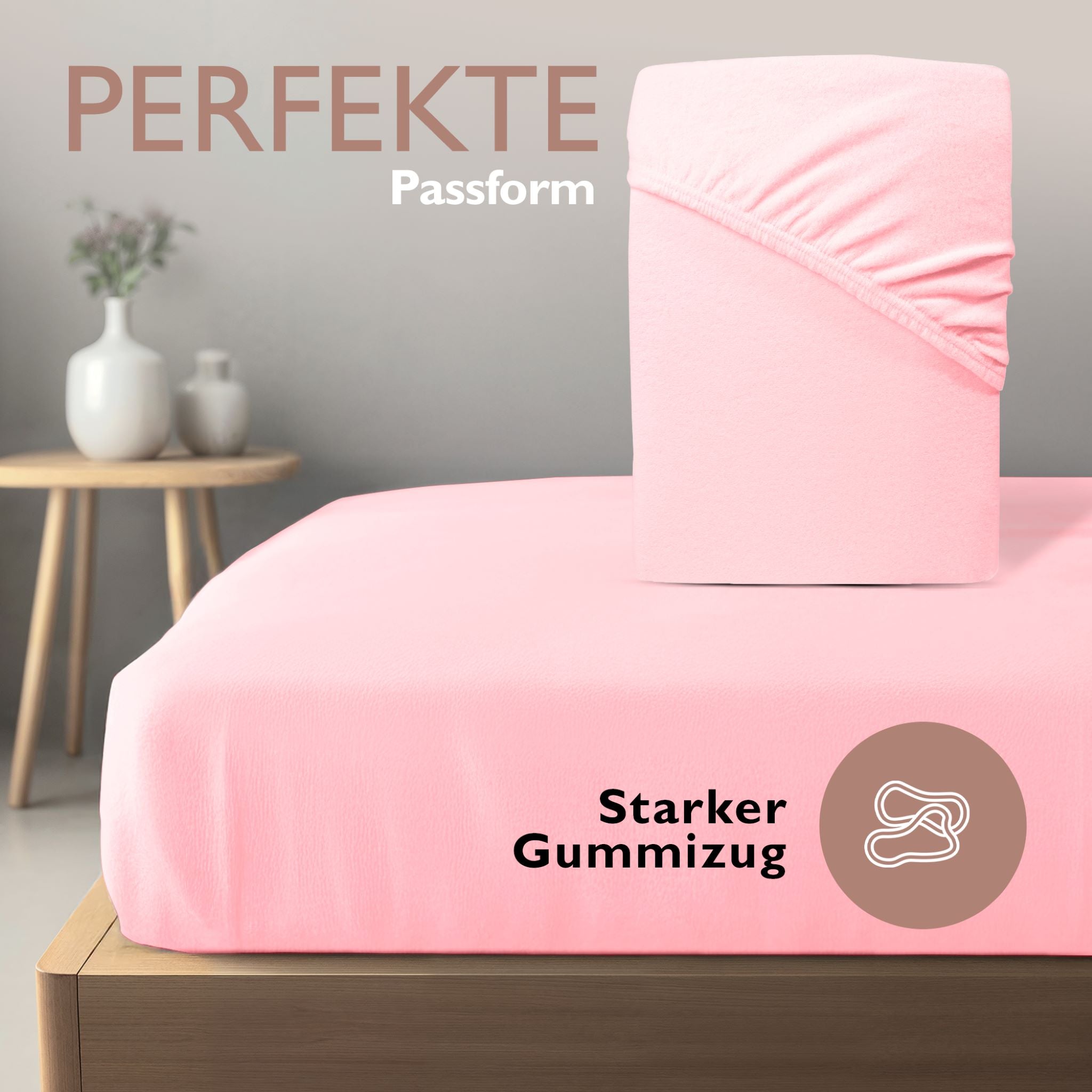 Winter-Spannbettlaken Rosa 200x200 cm Darstellung perfekte Passform und starker Gummizug