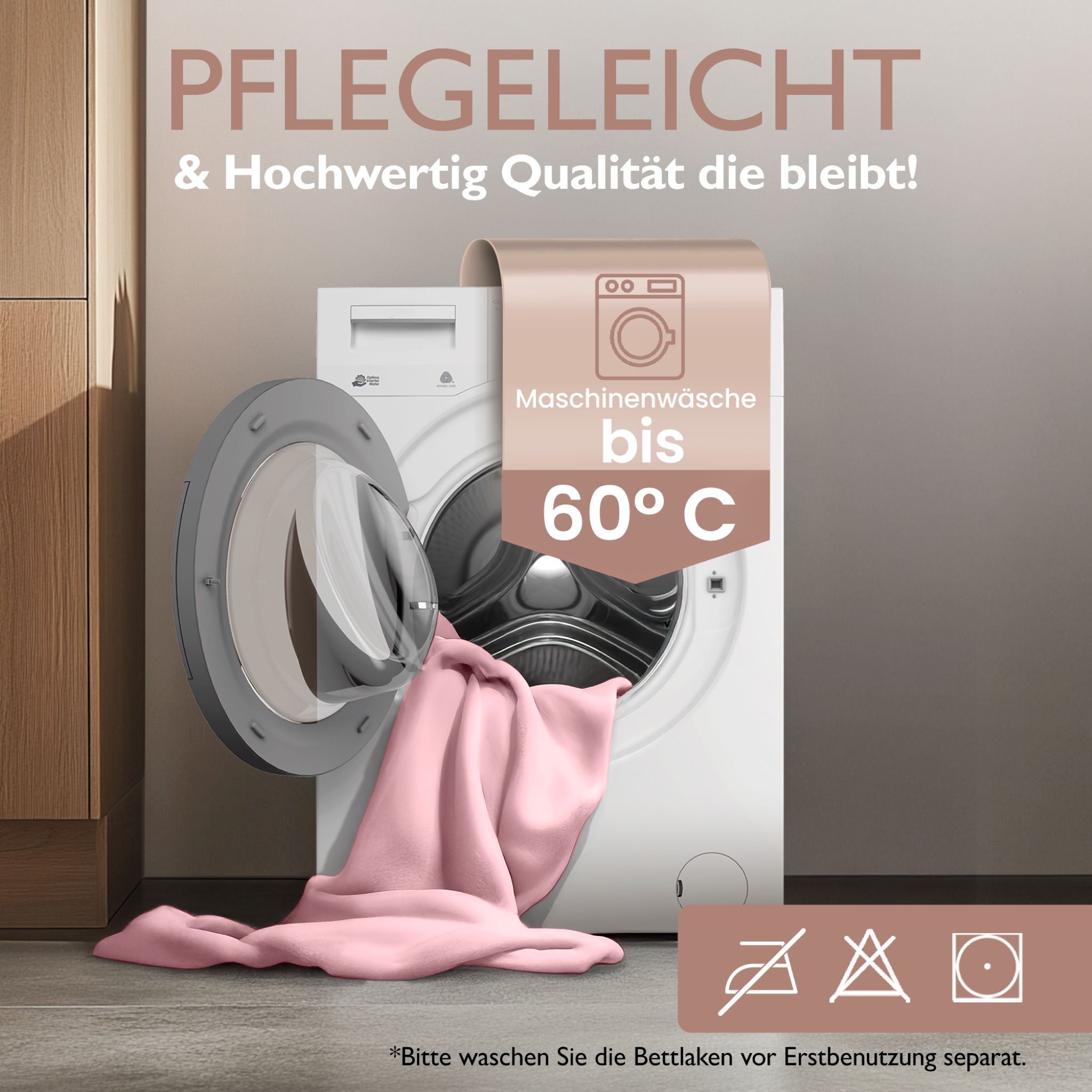 Winter-Spannbettlaken Rosa 200x200 cm Information Pflegeleicht, Maschinenwaschbar bis 60 Grad Celsius