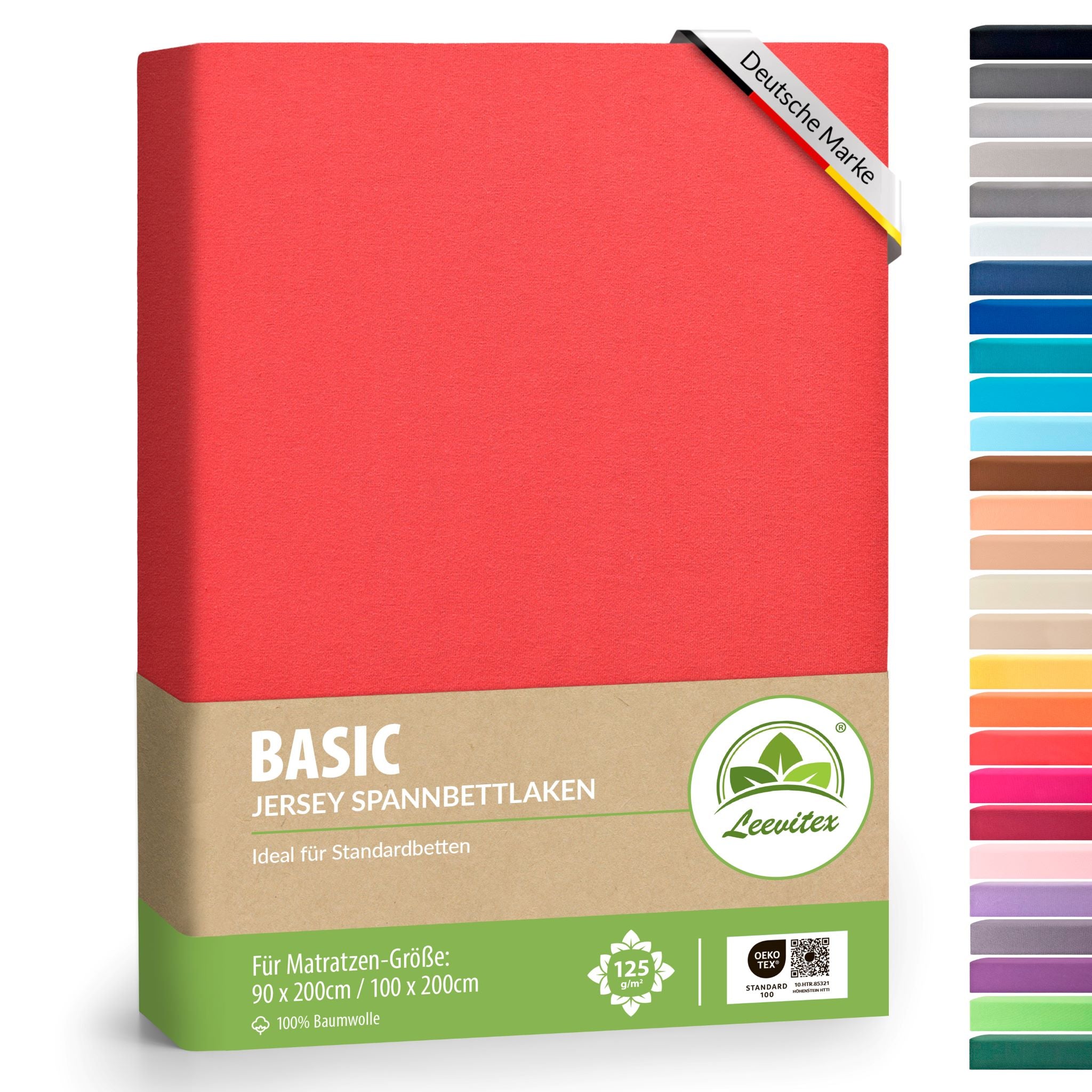 Basic Spannbettlaken 90x200 cm - 100x200cm | 25 cm Steg | 100% Jersey-Baumwolle