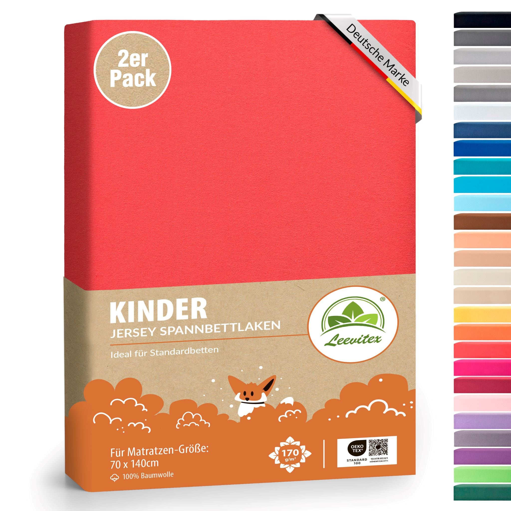 Kinderspannbettlaken im 2er Pack - 100% Jersey-Baumwolle - 70 x 140 cm