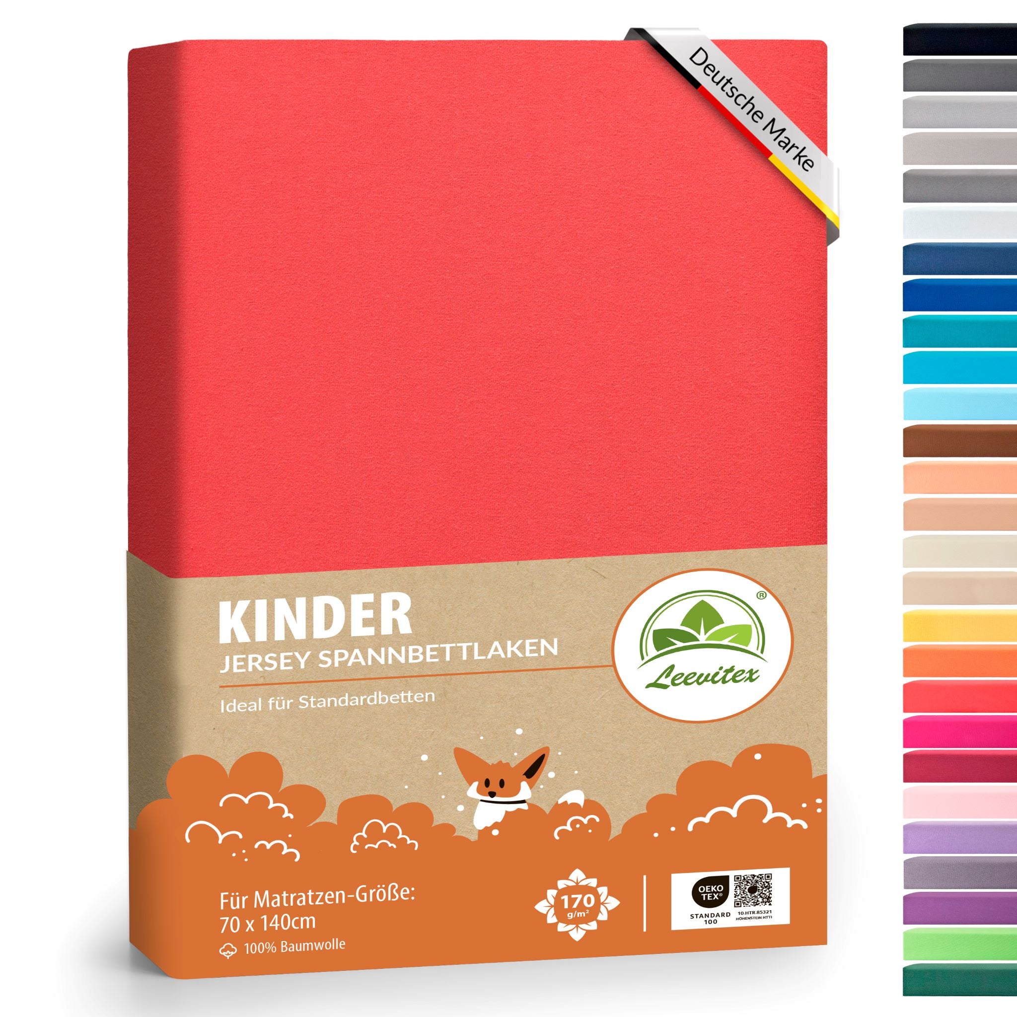Kinderspannbettlaken im 1er Pack - 100% Jersey-Baumwolle - 70 x 140 cm