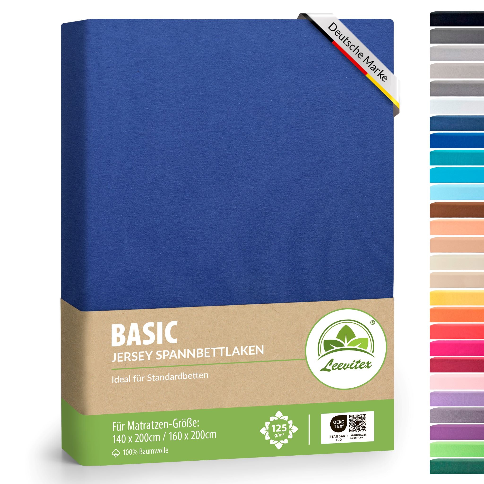 Basic Spannbettlaken 140x200 cm - 160x200 cm | 25 cm Steg | 100% Jersey-Baumwolle