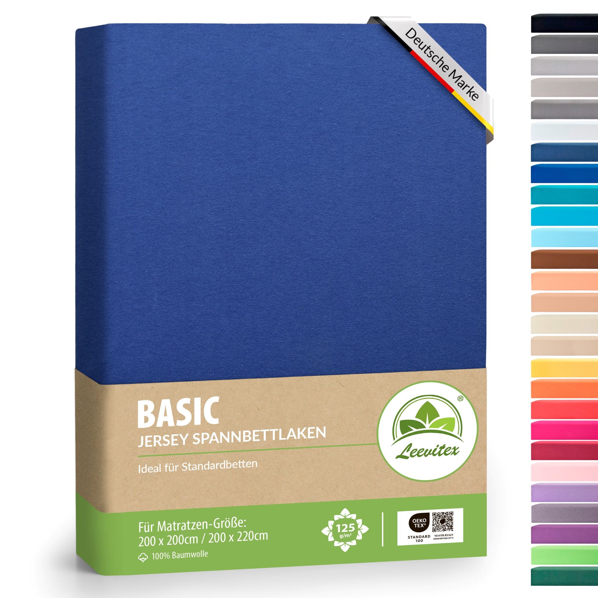 Basic Spannbettlaken 200x200 cm - 200x220 cm | 40 cm Steg | 100% Jersey-Baumwolle