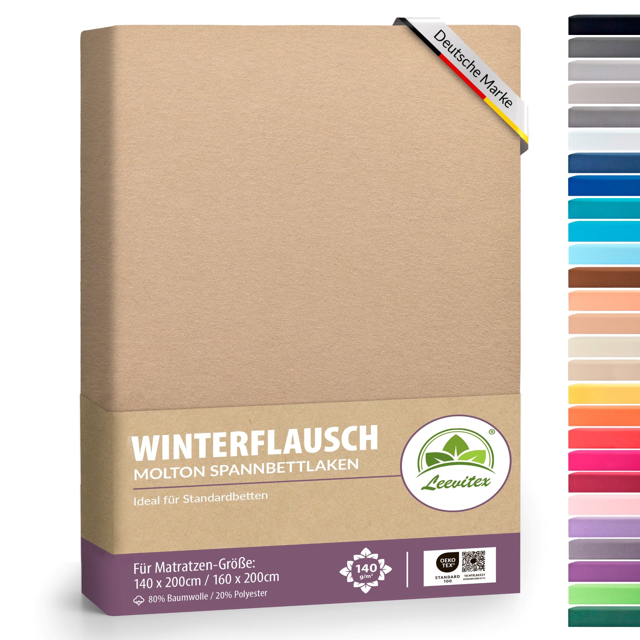 Winterspannbettlaken für 140x200 bis 160x200 cm | 40 cm Steg | 80% Baumwolle 20% Polyester