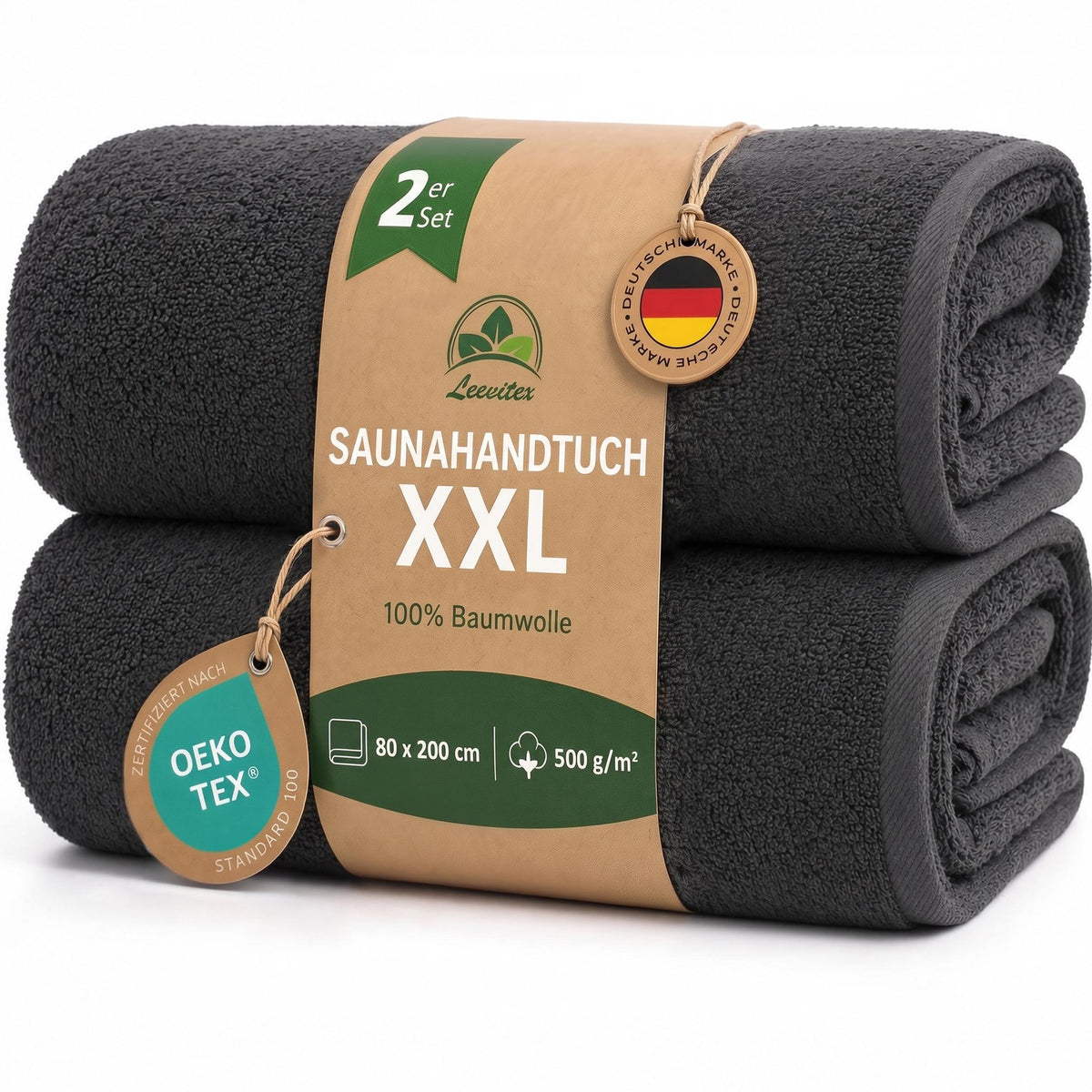 Saunatücher aus 100% Baumwolle im 2er Set – 80 x 200 cm, weich und saugfähig