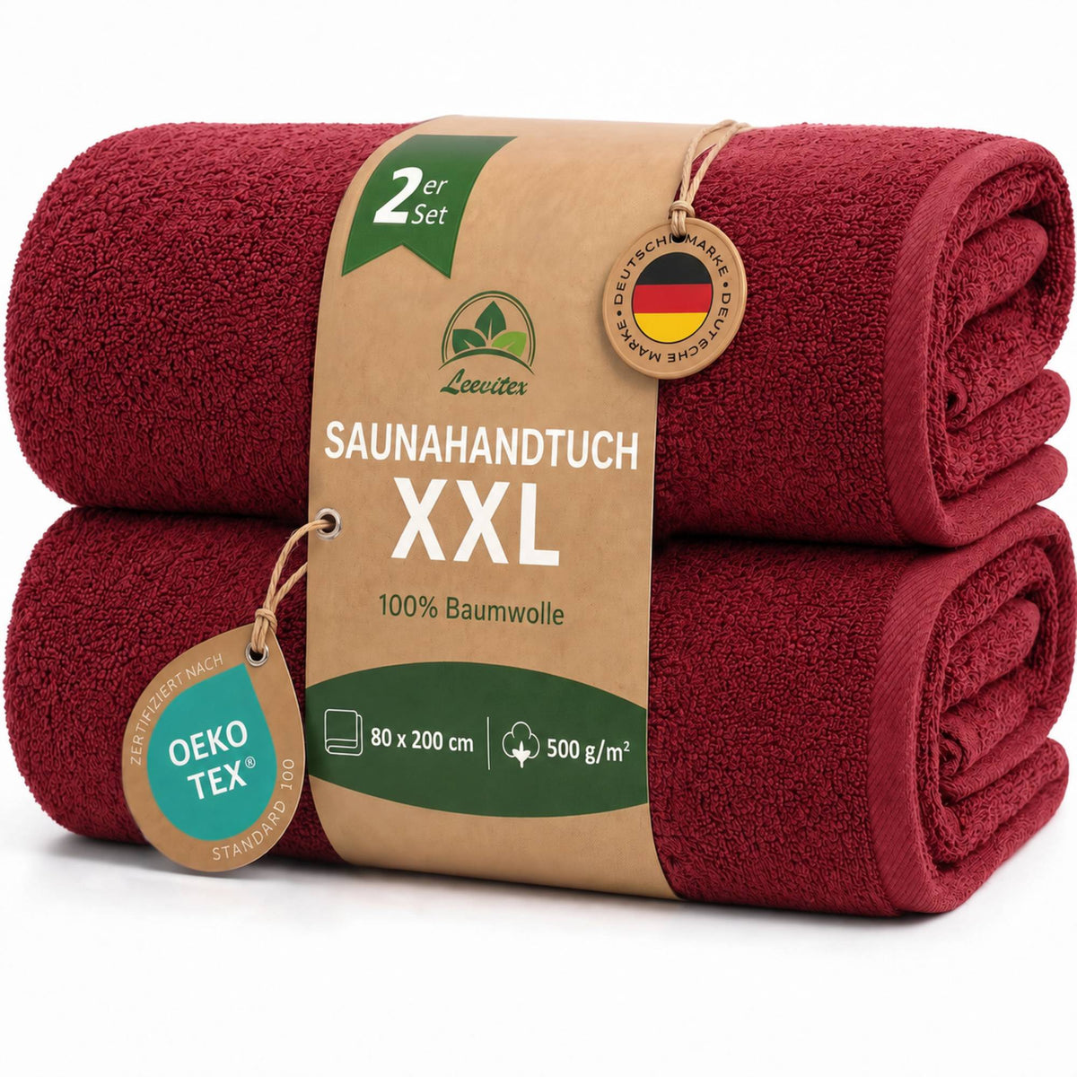 Saunatücher aus 100% Baumwolle im 2er Set – 80 x 200 cm, weich und saugfähig