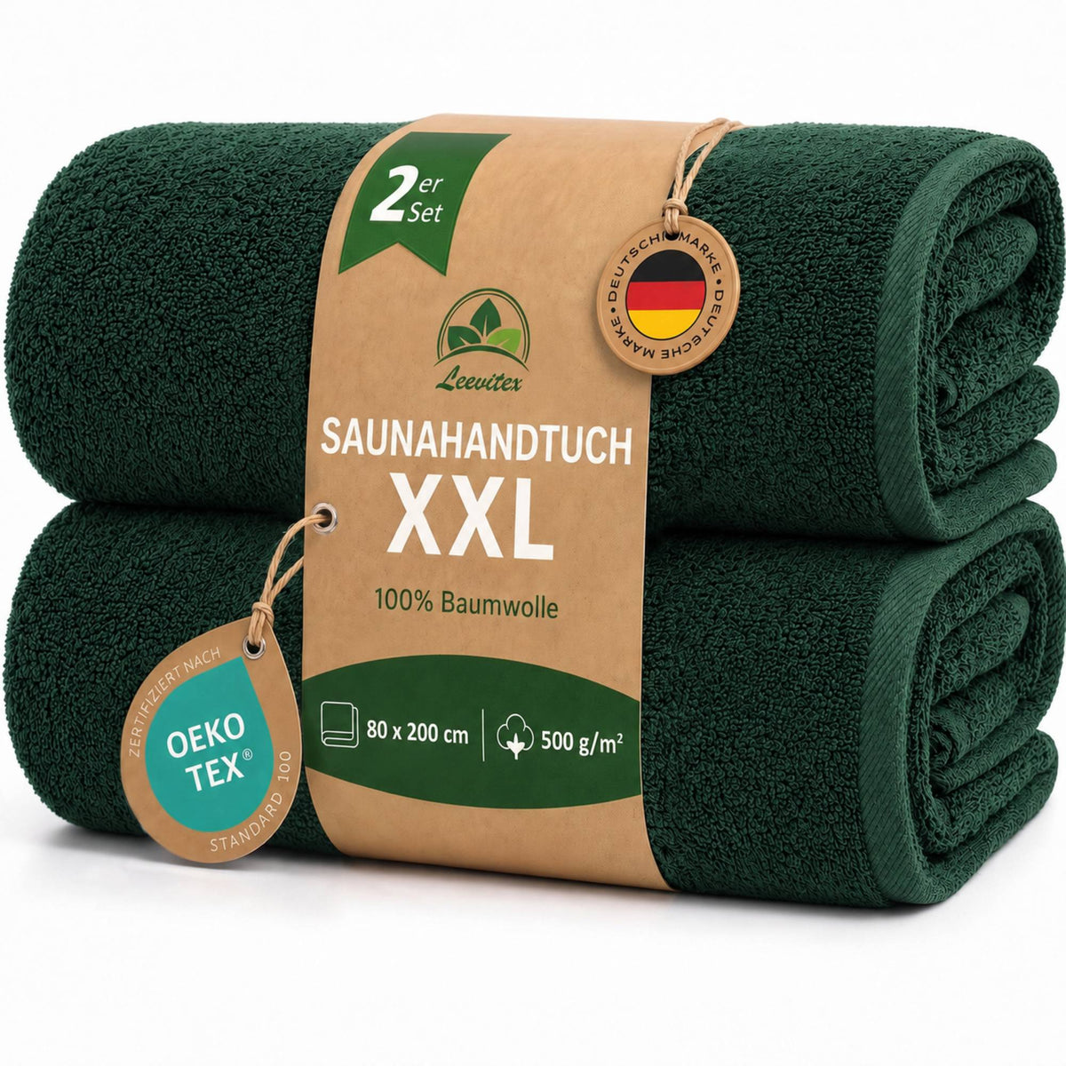 Saunatücher aus 100% Baumwolle im 2er Set – 80 x 200 cm, weich und saugfähig