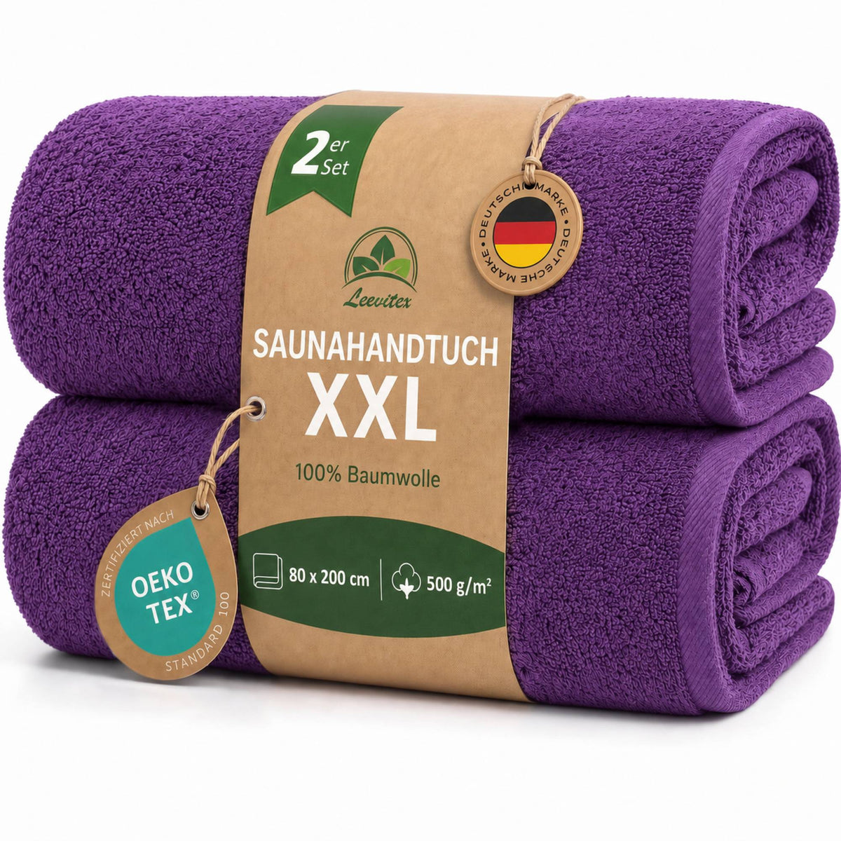 Saunatücher aus 100% Baumwolle im 2er Set – 80 x 200 cm, weich und saugfähig