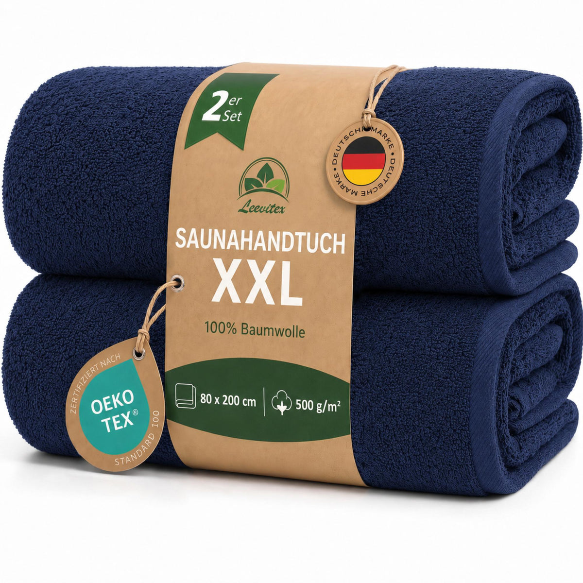 Saunatücher aus 100% Baumwolle im 2er Set – 80 x 200 cm, weich und saugfähig