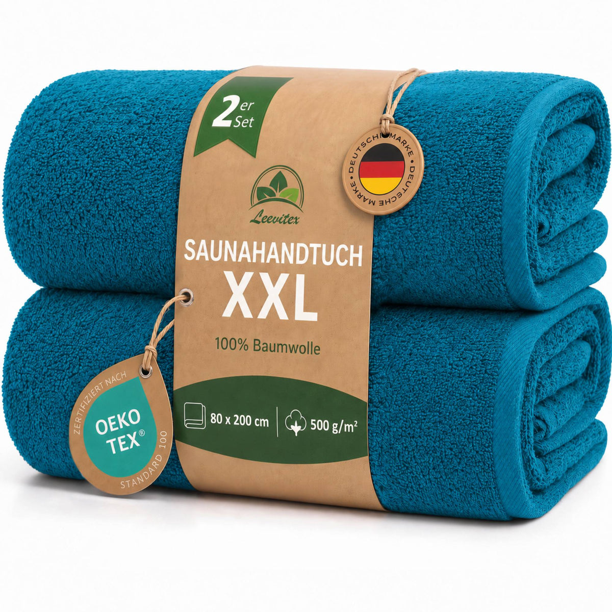 Saunatücher aus 100% Baumwolle im 2er Set – 80 x 200 cm, weich und saugfähig