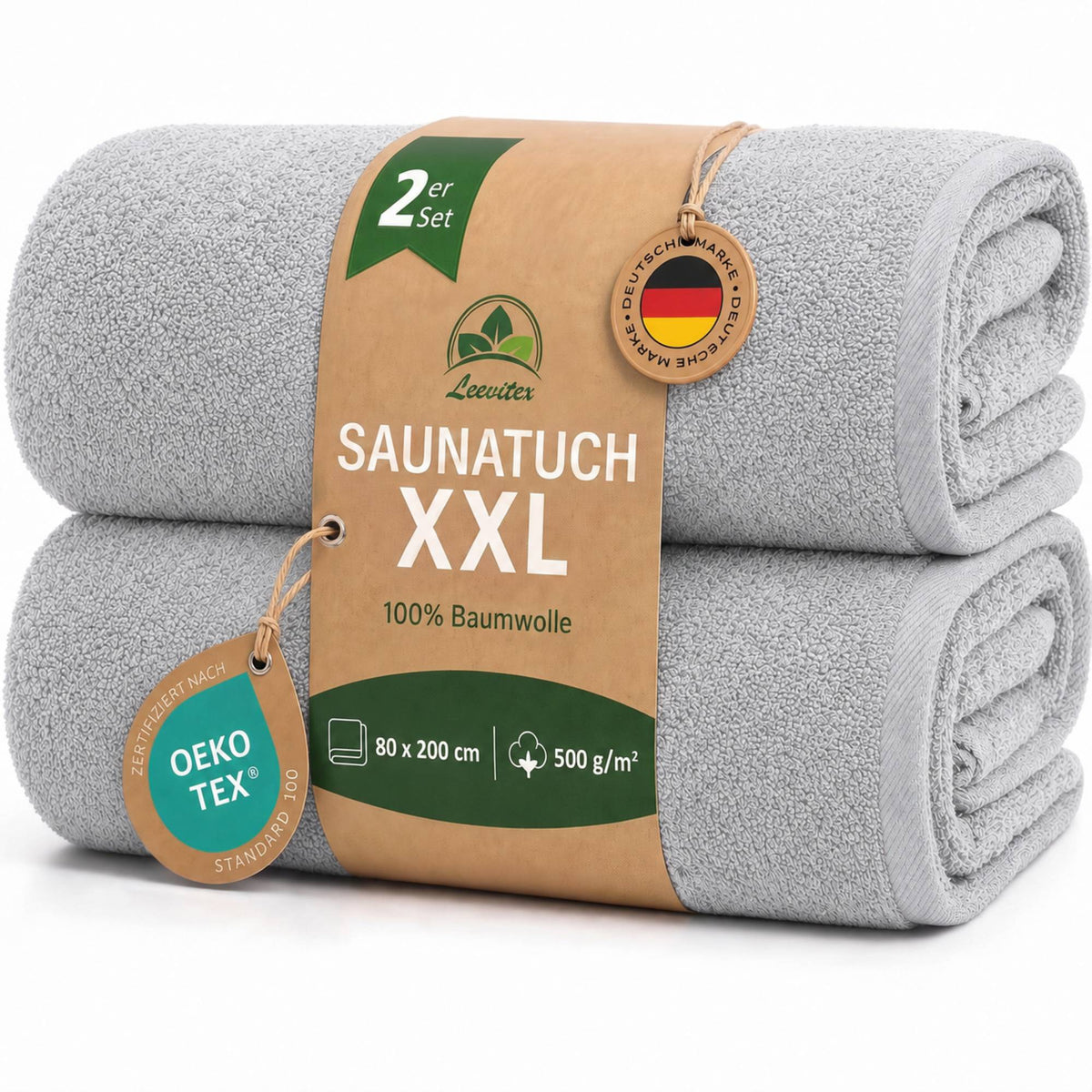 Saunatücher aus 100% Baumwolle im 2er Set – 80 x 200 cm, weich und saugfähig
