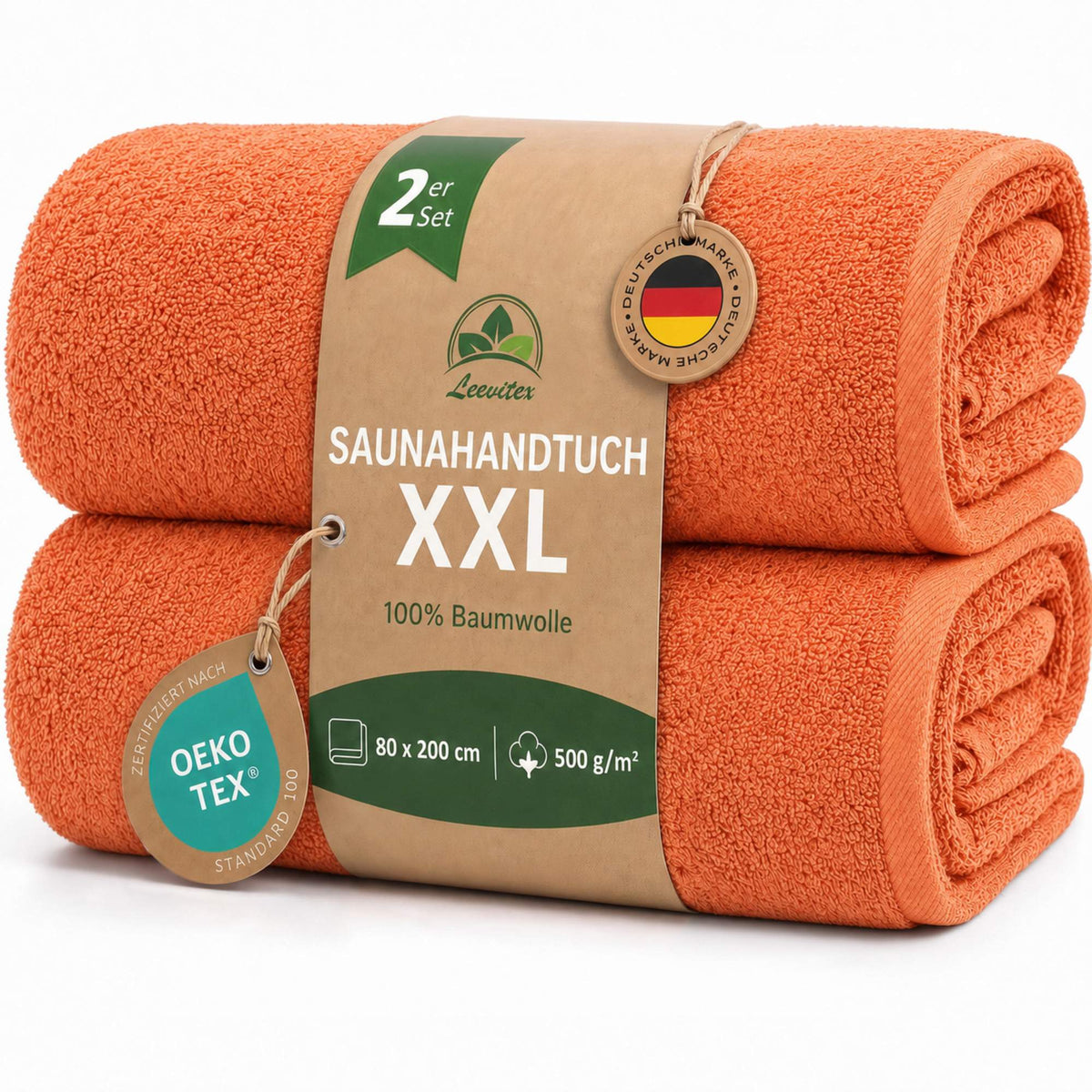 Saunatücher aus 100% Baumwolle im 2er Set – 80 x 200 cm, weich und saugfähig