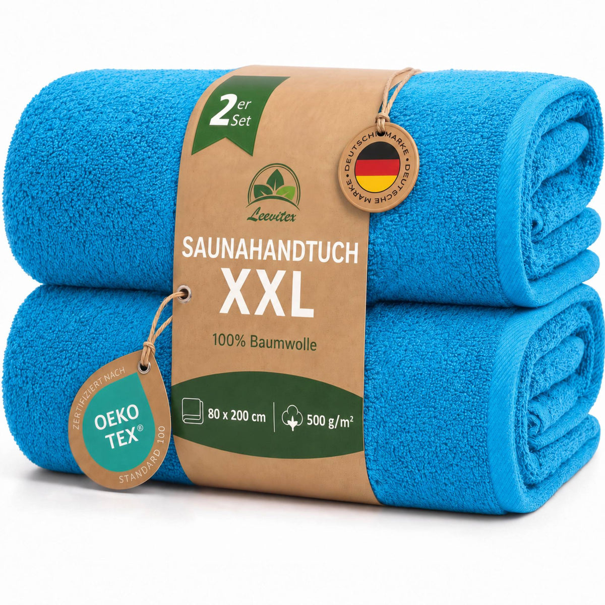 Saunatücher aus 100% Baumwolle im 2er Set – 80 x 200 cm, weich und saugfähig