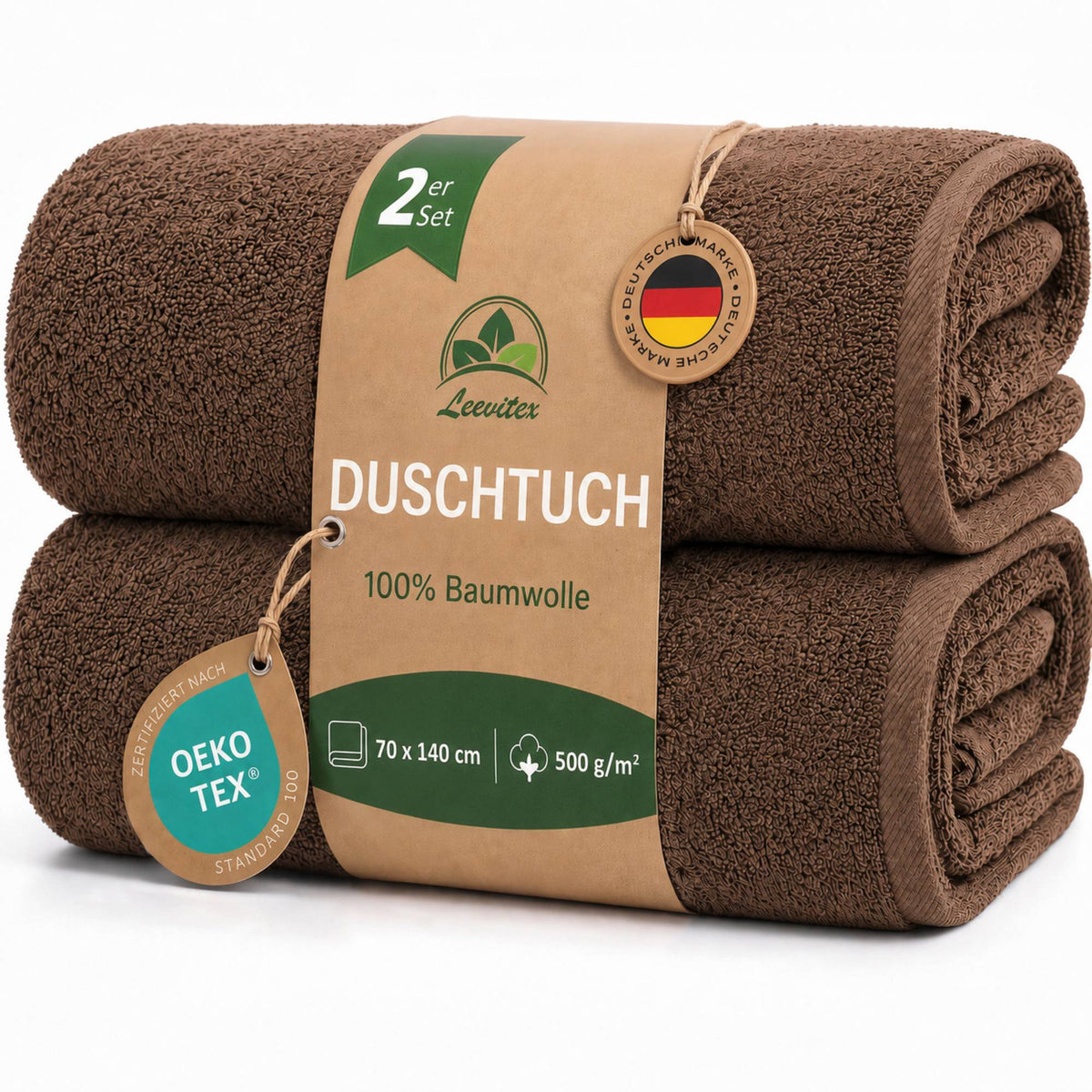 Duschtücher im 2er Set – 100% Baumwolle, 70 x 140 cm, weich und saugfähig