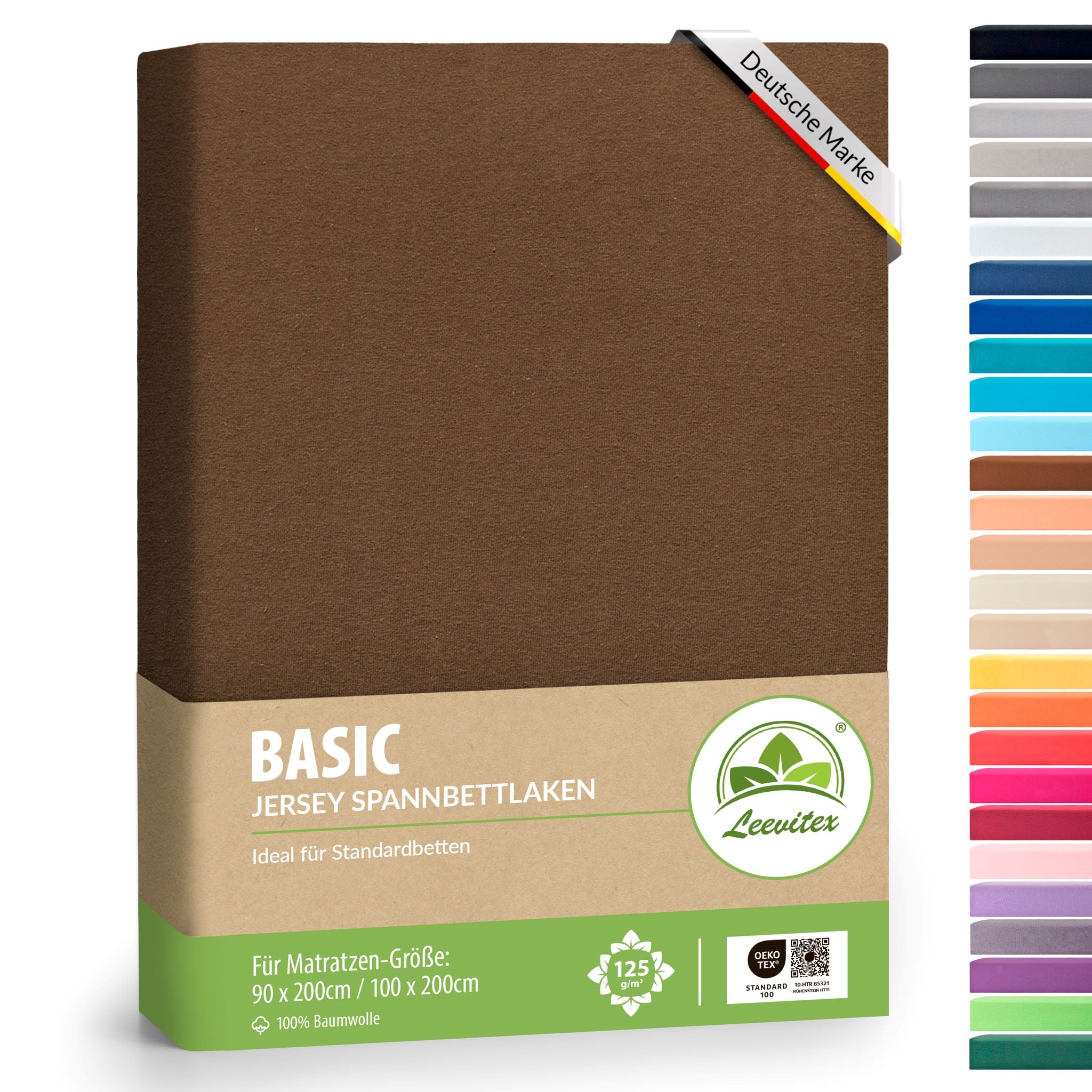 Basic Spannbettlaken 90x200 cm - 100x200cm | 25 cm Steg | 100% Jersey-Baumwolle