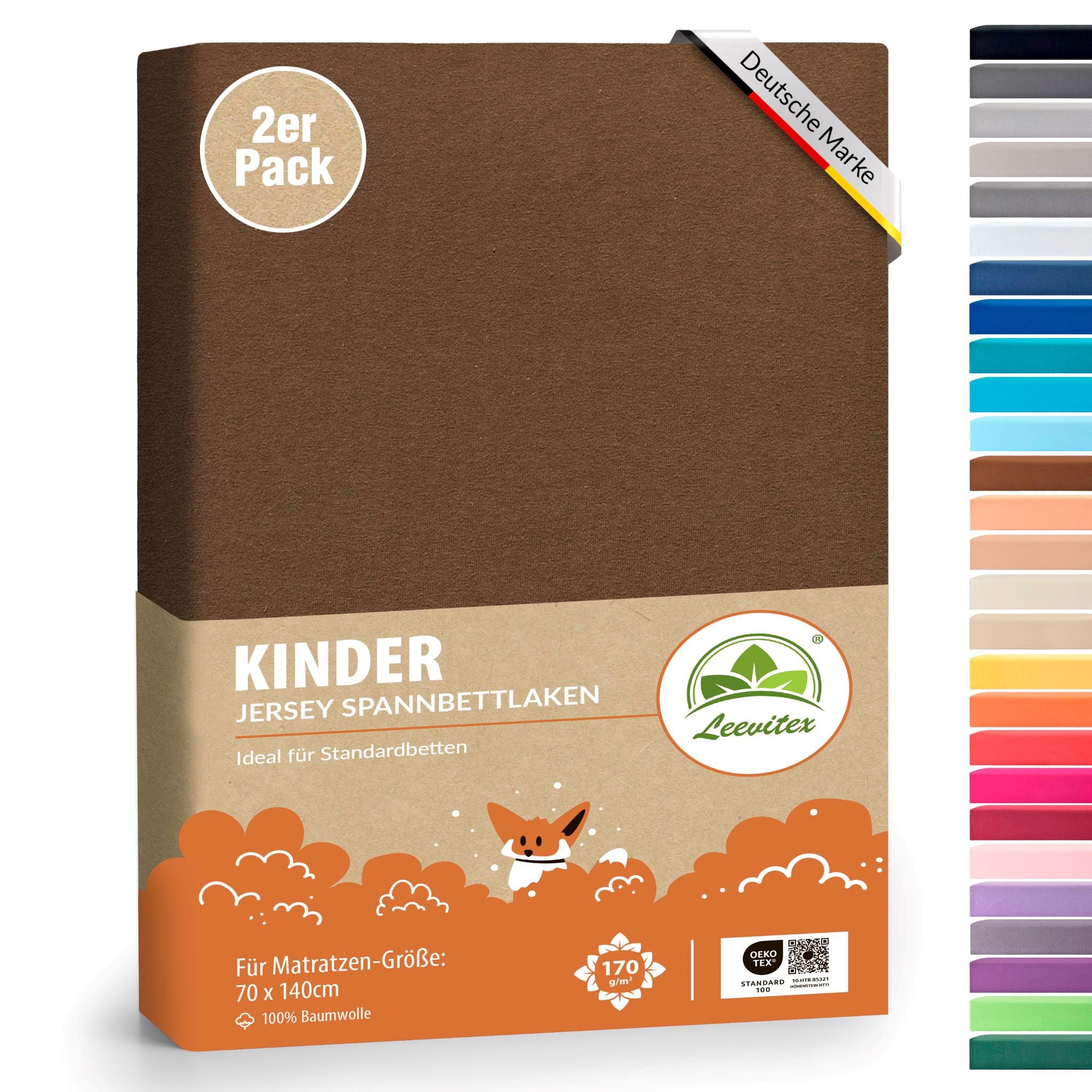 Kinderspannbettlaken im 2er Pack - 100% Jersey-Baumwolle - 70 x 140 cm