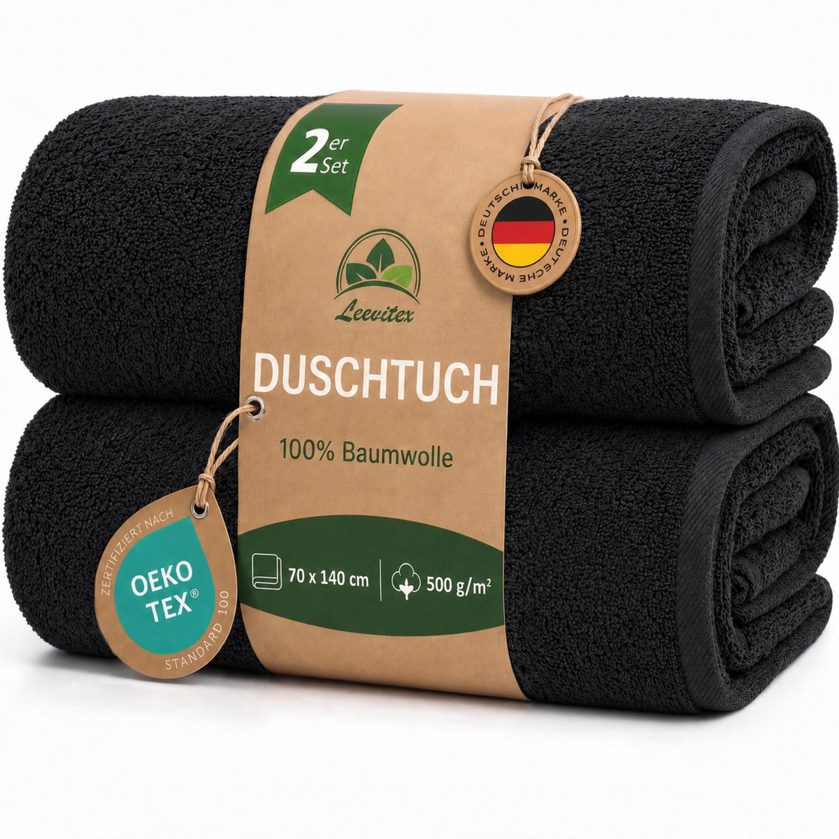 Duschtücher im 2er Set – 100% Baumwolle, 70 x 140 cm, weich und saugfähig