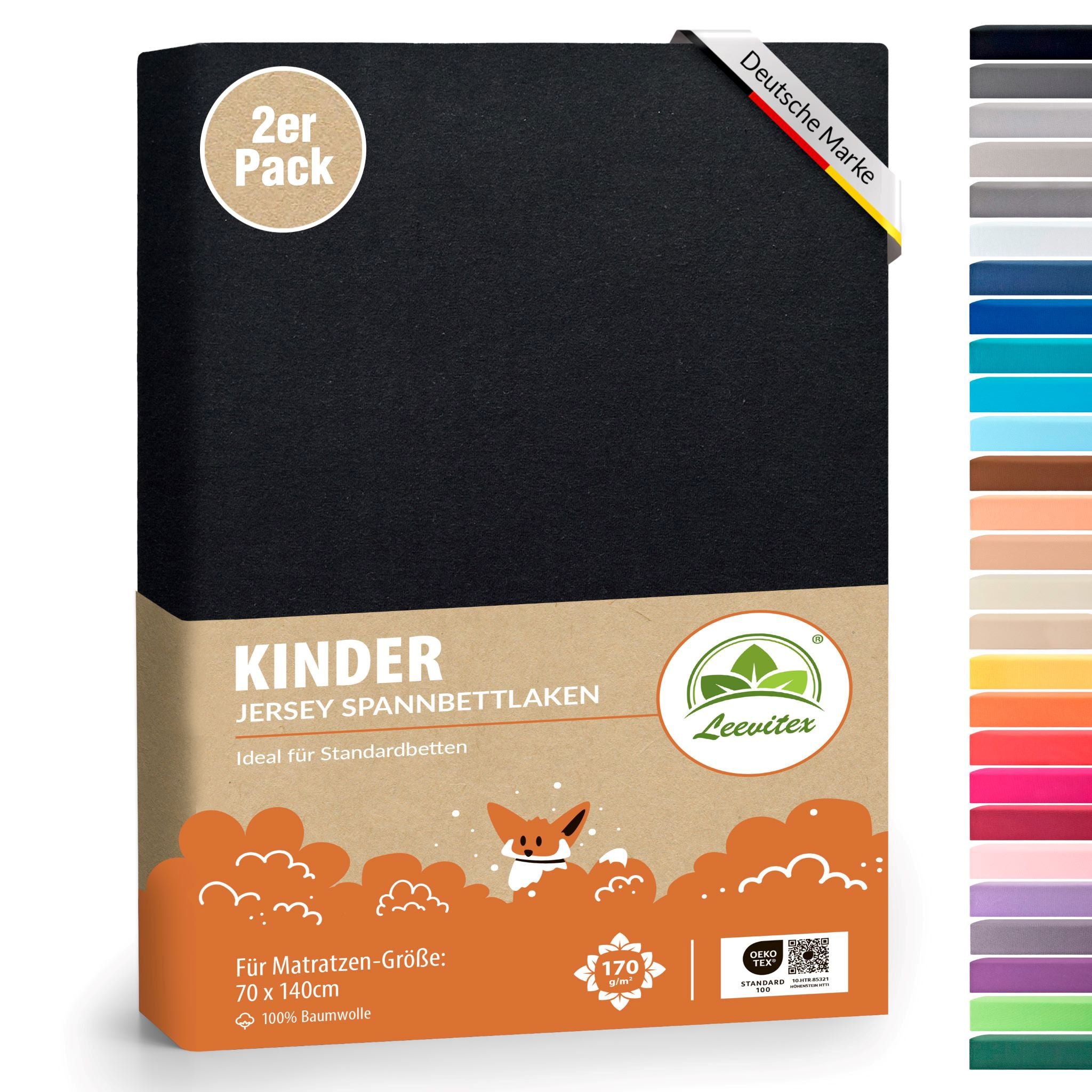 Kinderspannbettlaken im 2er Pack - 100% Jersey-Baumwolle - 70 x 140 cm