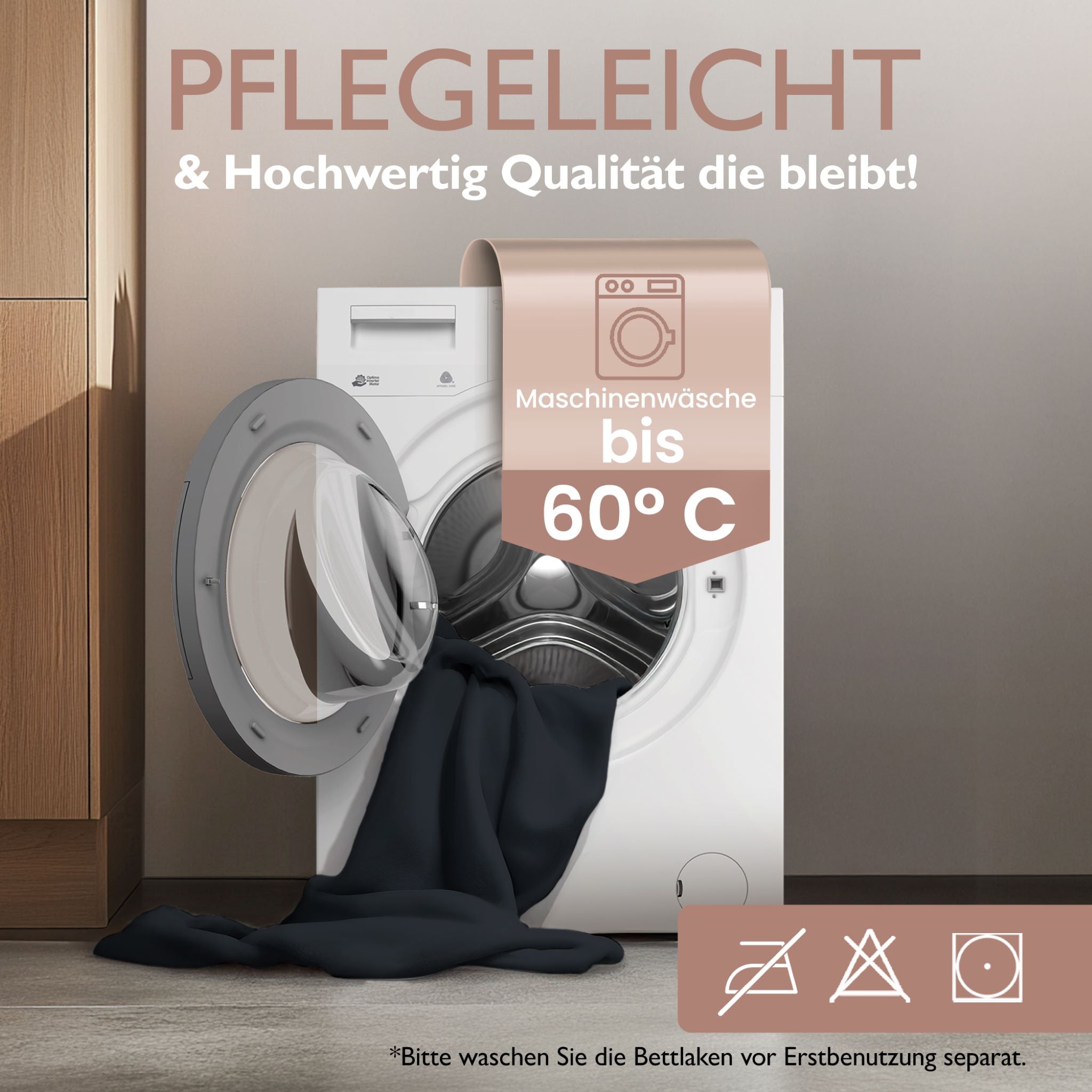 Winter-Spannbettlaken Schwarz 200x200 cm Information Pflegeleicht, Maschinenwaschbar bis 60 Grad Celsius