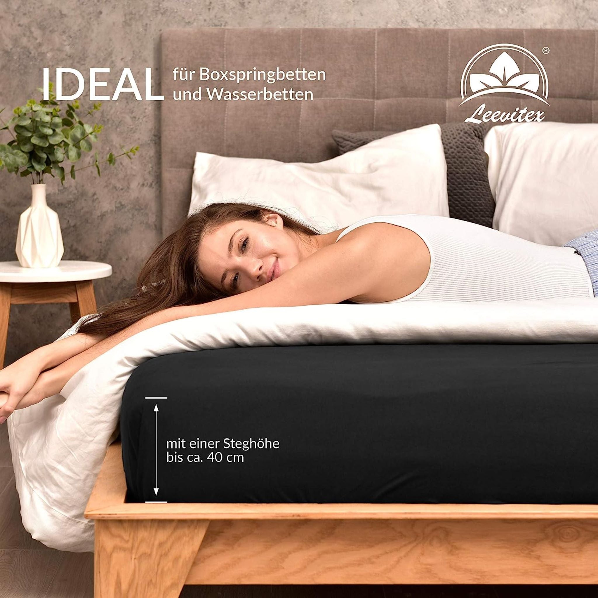 Spannbettlaken für Boxspringbetten 140x200 bis 160x220 cm | 40 cm Steg | verschiedene Materialstärken