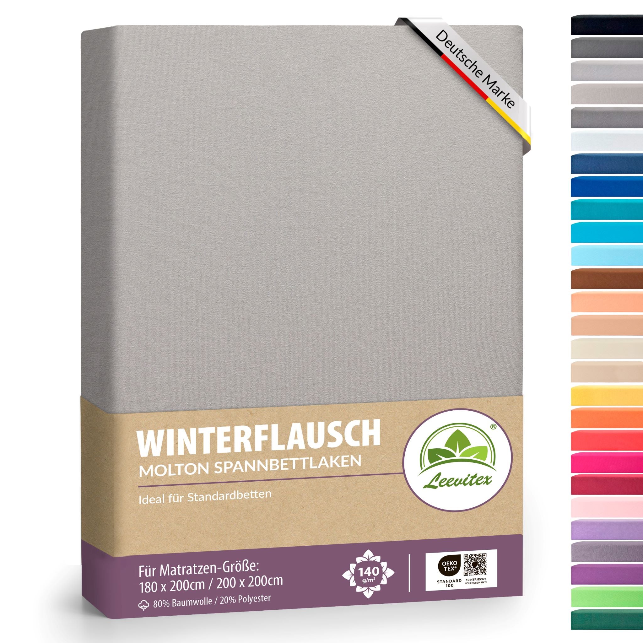 Winter-Spannbettlaken Silber 180x200 cm in Verpackung von Leevitex