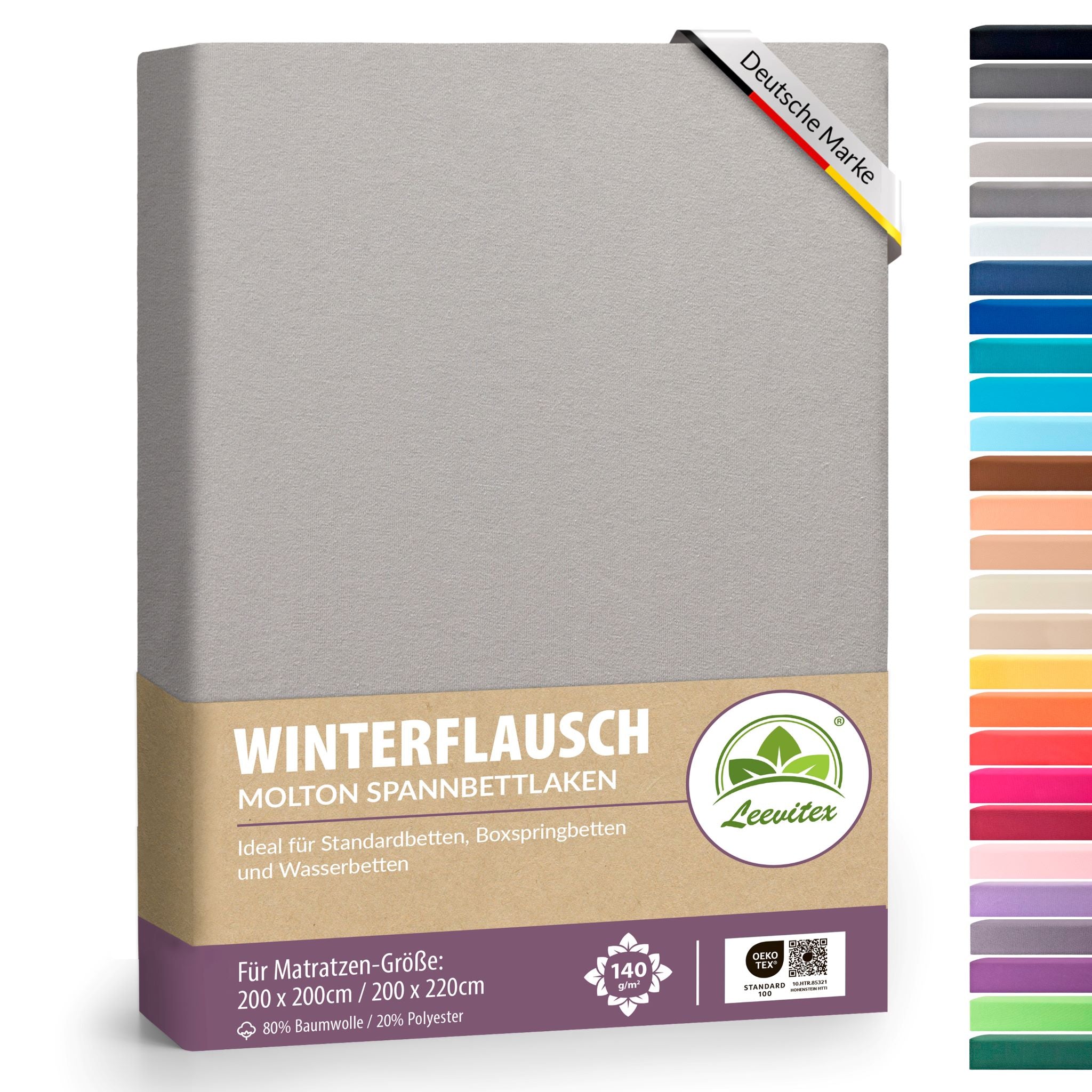 Winter-Spannbettlaken Silber 200x200 cm in Verpackung von Leevitex