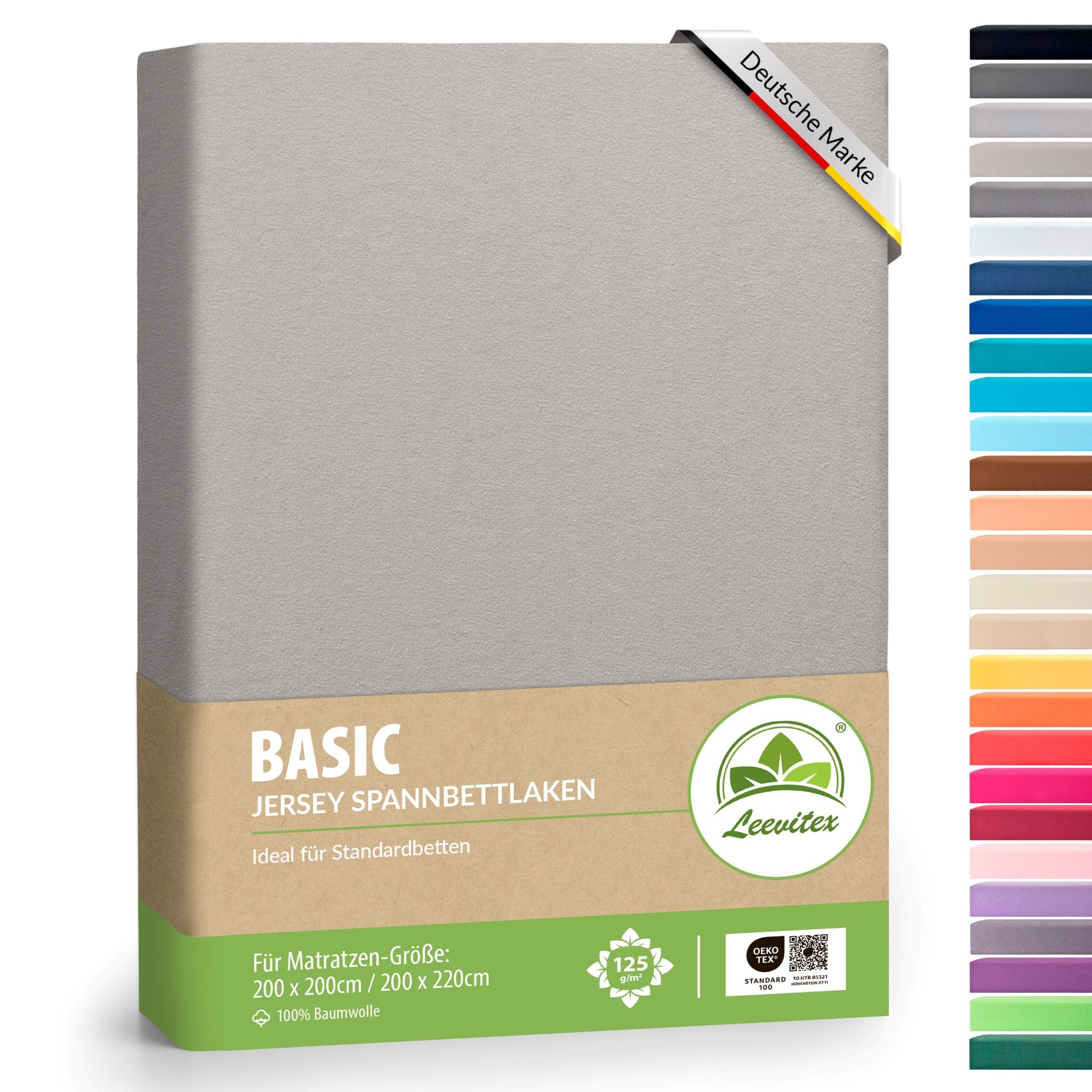 Basic Spannbettlaken 200x200 cm - 200x220 cm | 40 cm Steg | 100% Jersey-Baumwolle