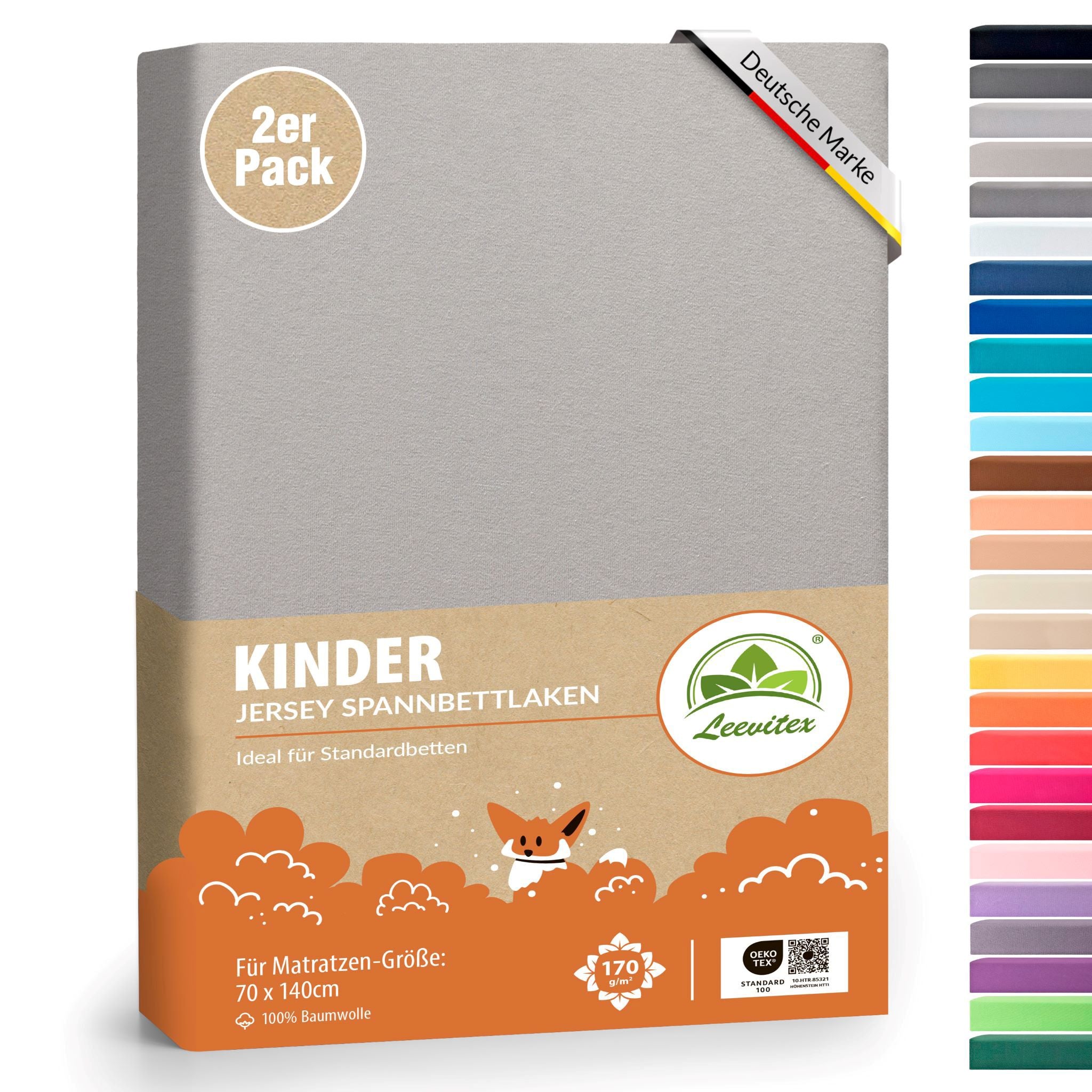 Kinderspannbettlaken im 2er Pack - 100% Jersey-Baumwolle - 70 x 140 cm