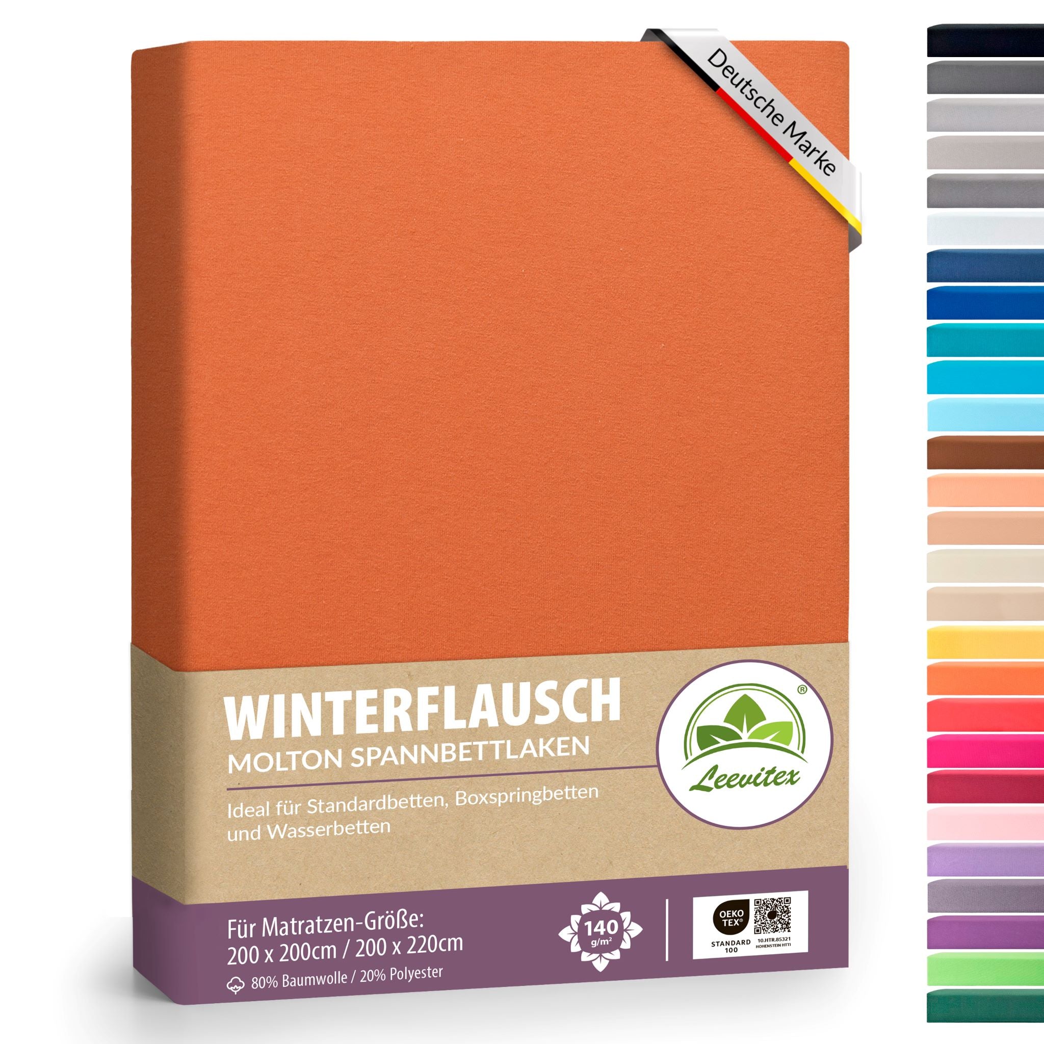 Winter-Spannbettlaken Terrakotta 200x200 cm in Verpackung von Leevitex