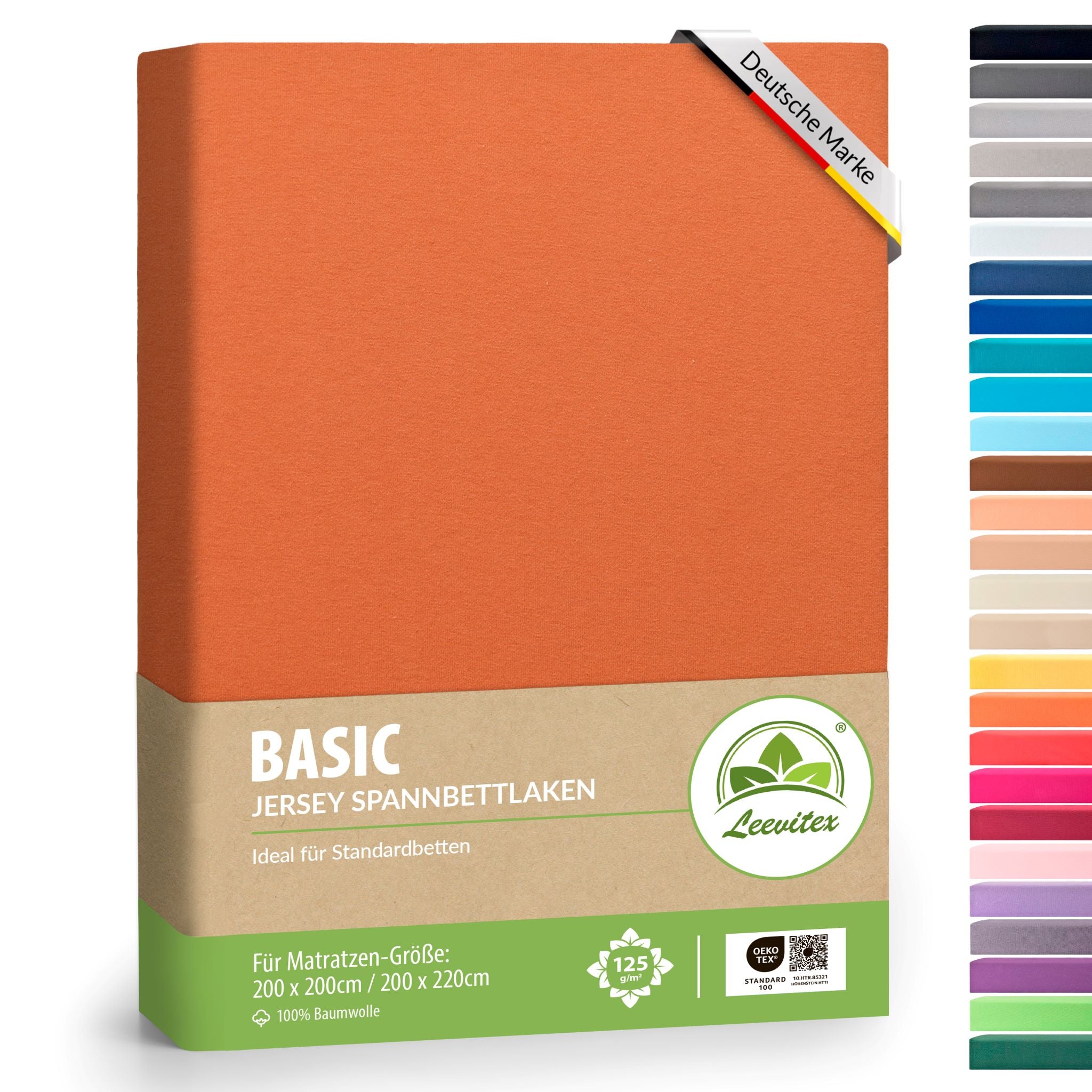 Basic Spannbettlaken 200x200 cm - 200x220 cm | 40 cm Steg | 100% Jersey-Baumwolle