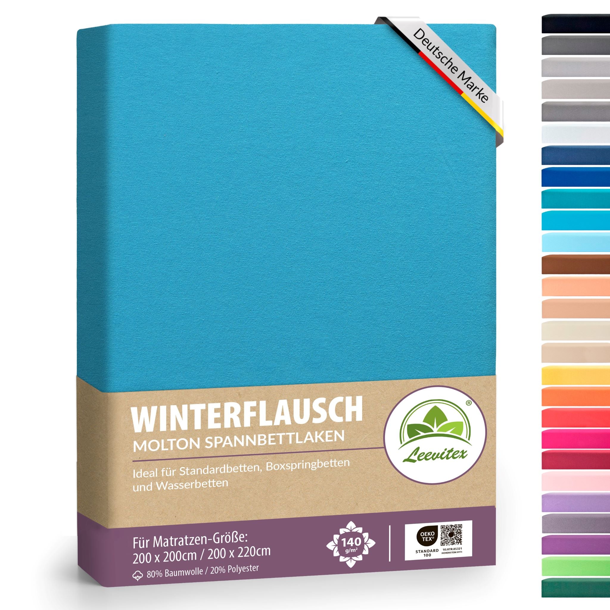 Winter-Spannbettlaken Türkis 200x200 cm in Verpackung von Leevitex