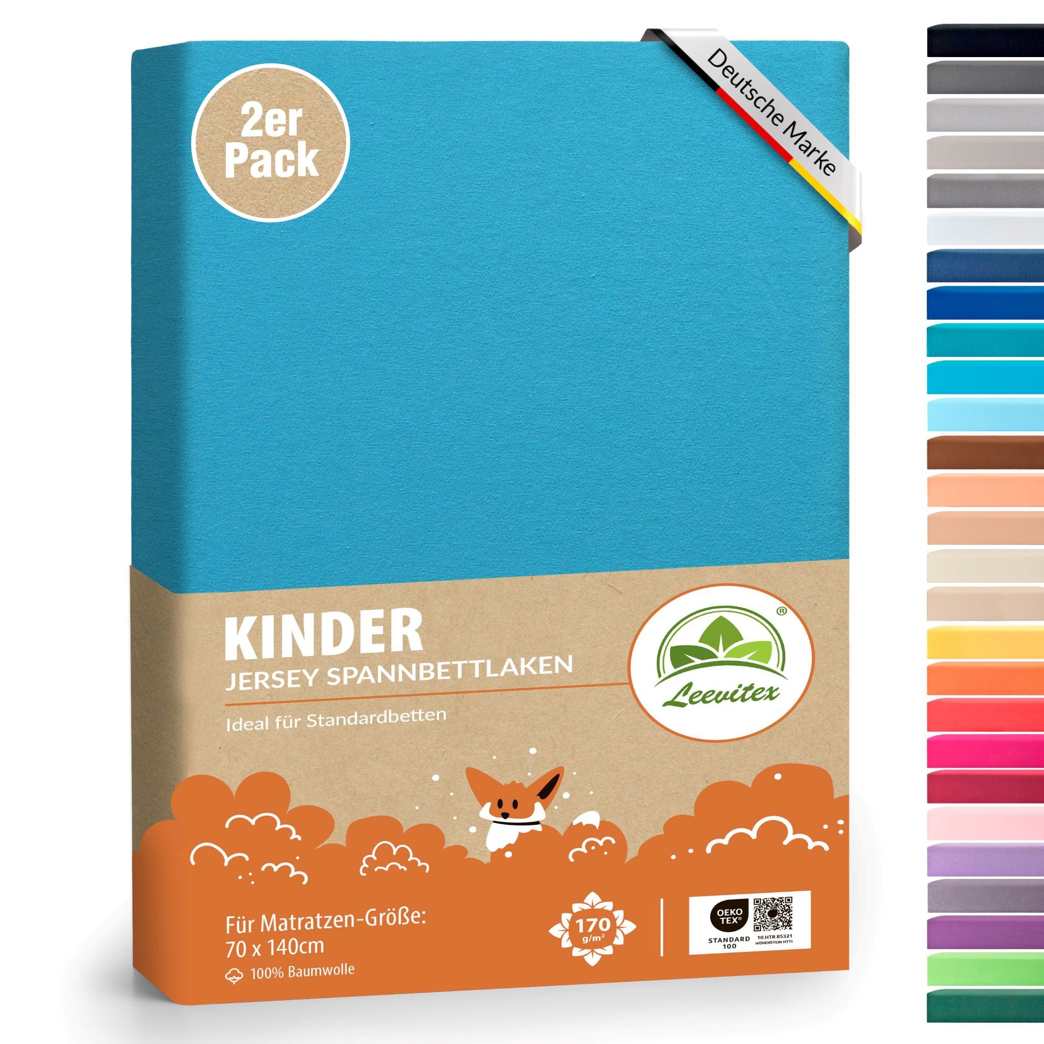 Kinderspannbettlaken im 2er Pack - 100% Jersey-Baumwolle - 70 x 140 cm