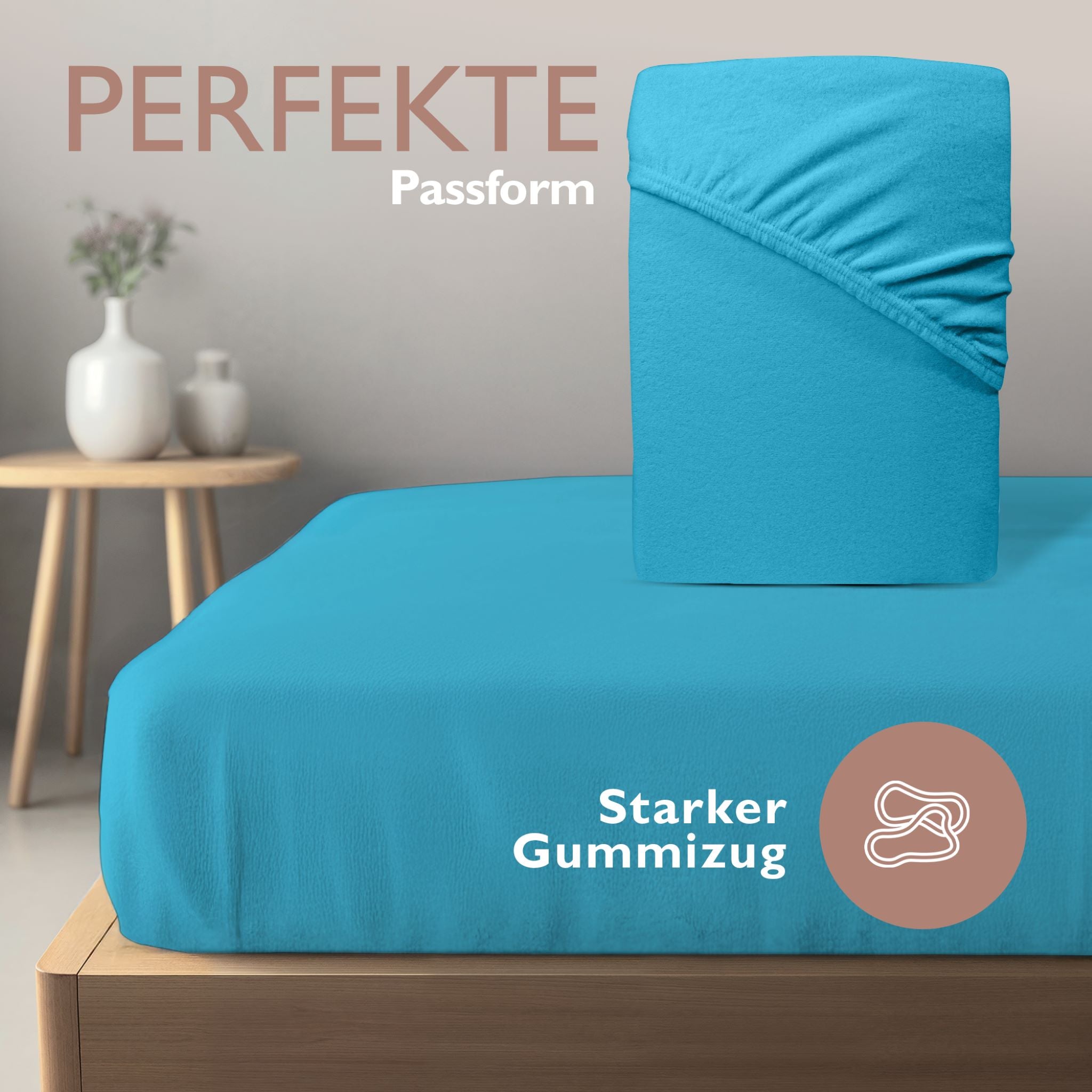 Winter-Spannbettlaken Türkis 200x200 cm Darstellung perfekte Passform und starker Gummizug