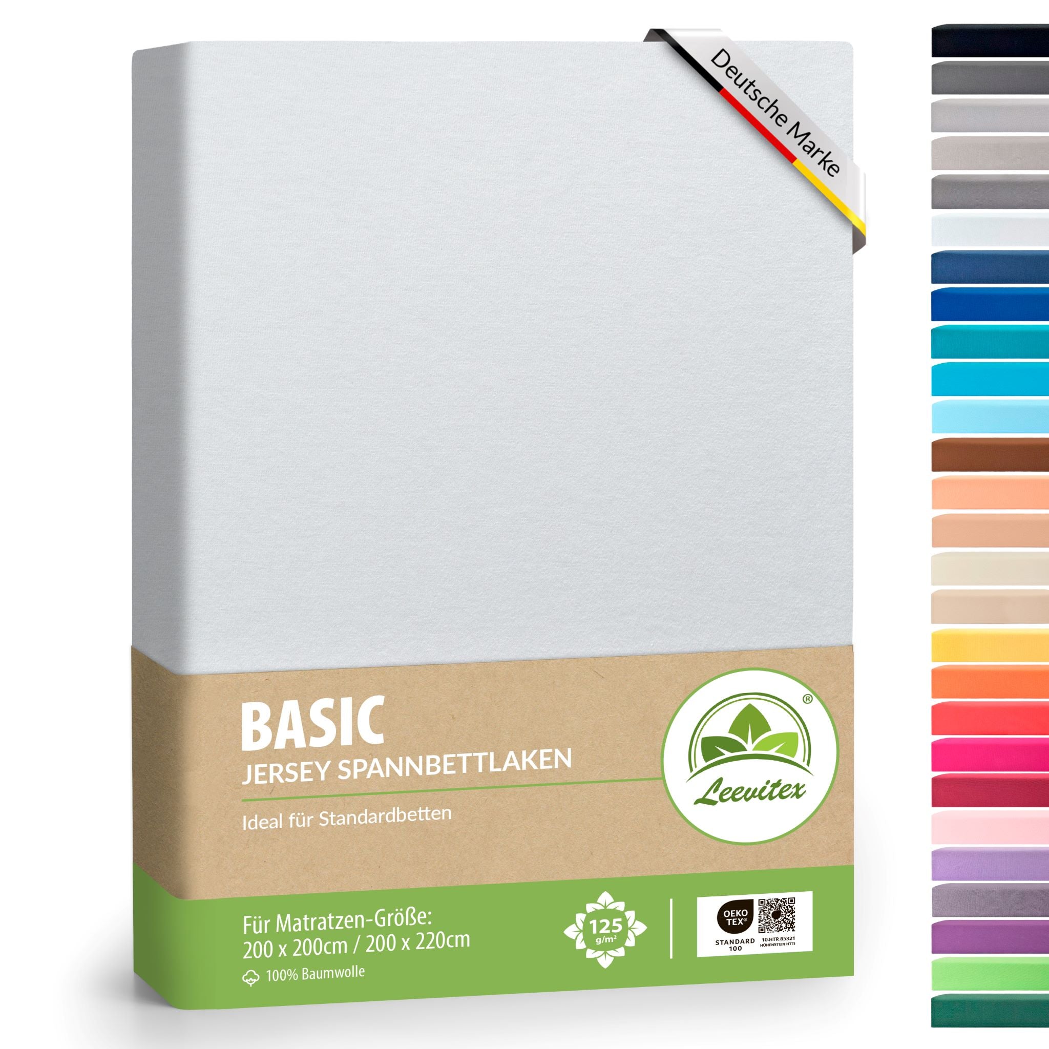 Basic Spannbettlaken 200x200 cm - 200x220 cm | 40 cm Steg | 100% Jersey-Baumwolle