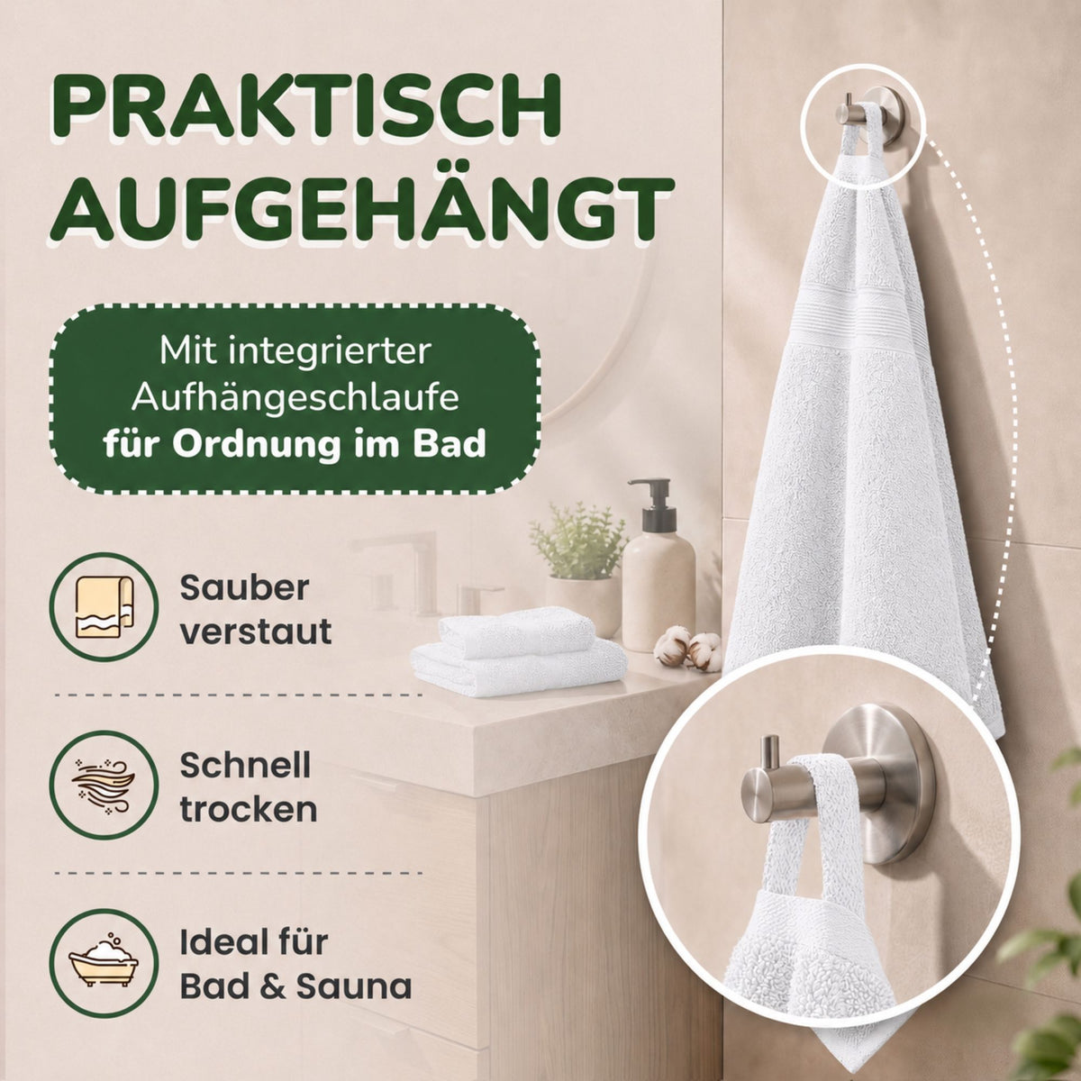 Duschtücher im 2er Set – 100% Baumwolle, 70 x 140 cm, weich und saugfähig
