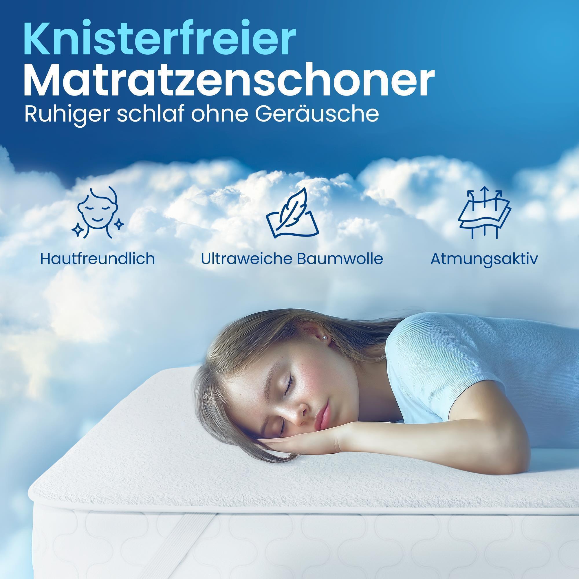Matratzenschoner - wasserdicht & geräuscharm, 80% Baumwolle und 20% Polyester, atmungsaktiver Matratzenschutz