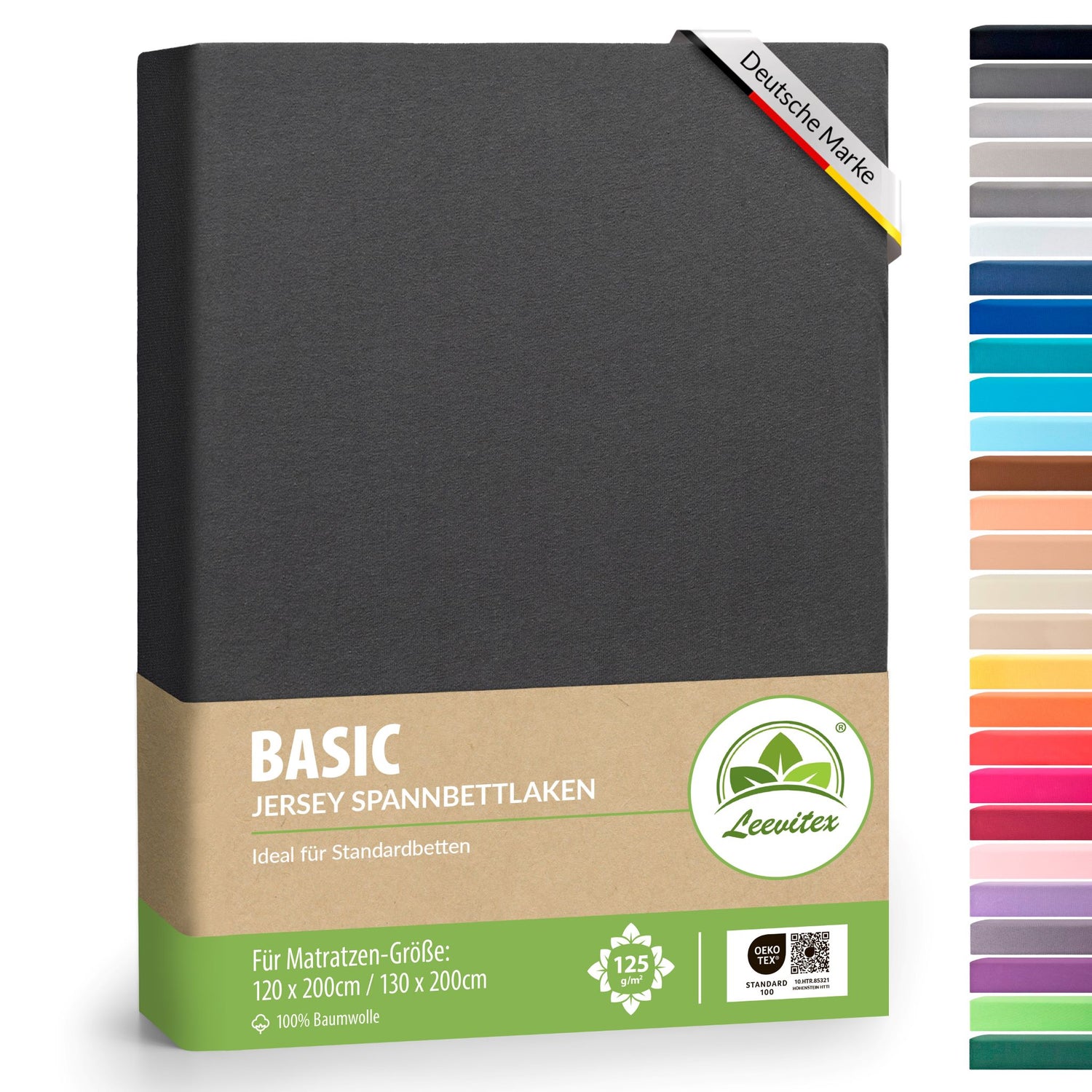 Basic Spannbettlaken 120x200 cm | 25 cm Steg | 100% Jersey-Baumwolle
