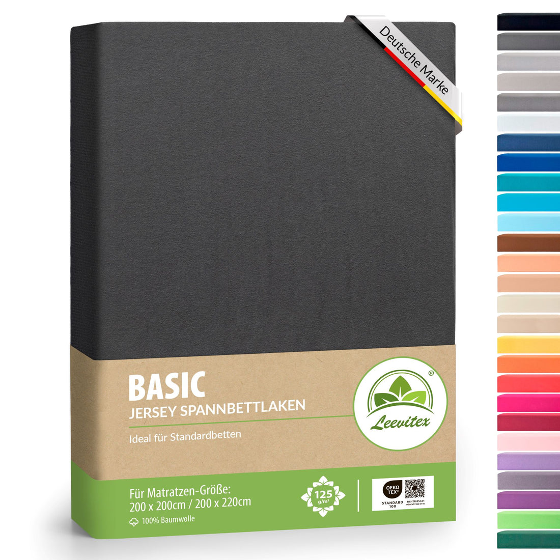 Basic Spannbettlaken 200x220 cm | 25 cm Steg | 100% Jersey-Baumwolle